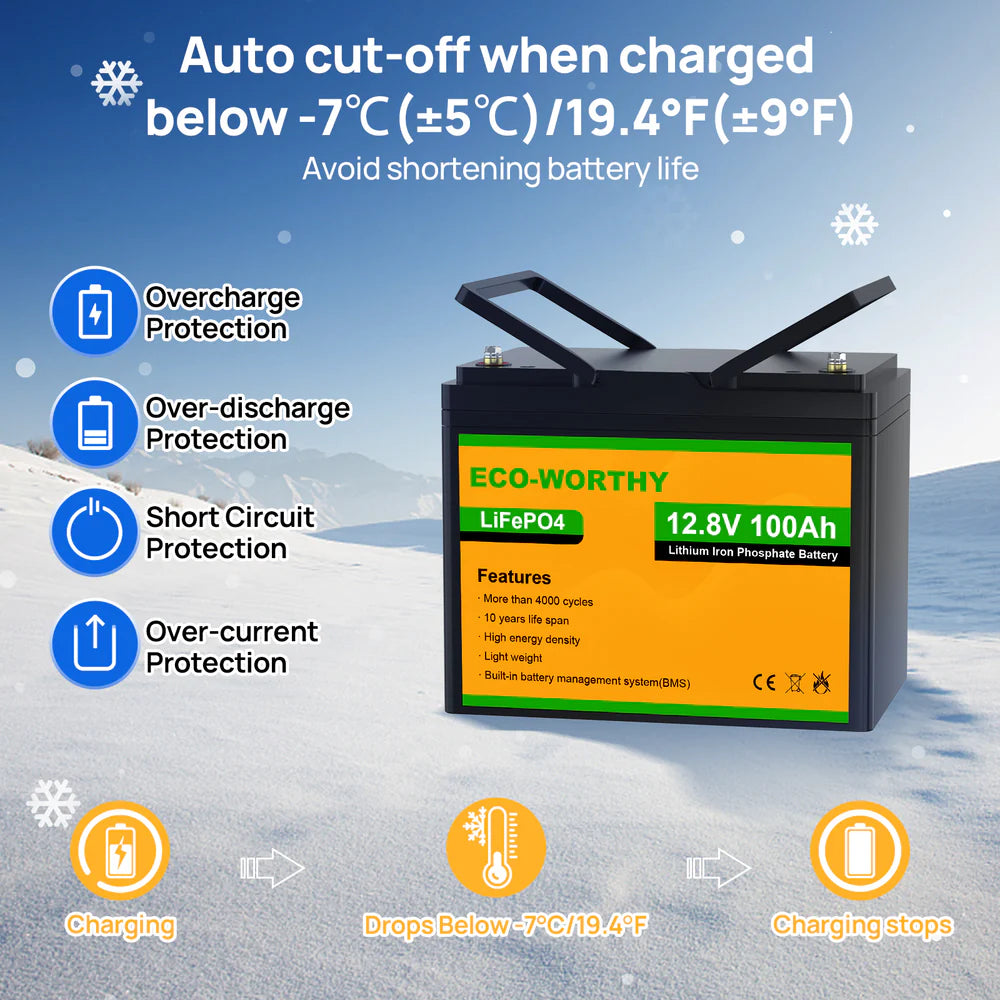 ECO WORTHY 12V 100Ah LiFePO4 Deep Cycle Battery - Perfect for Solar Power Systems, RVs, Marine & Off-Grid Applications