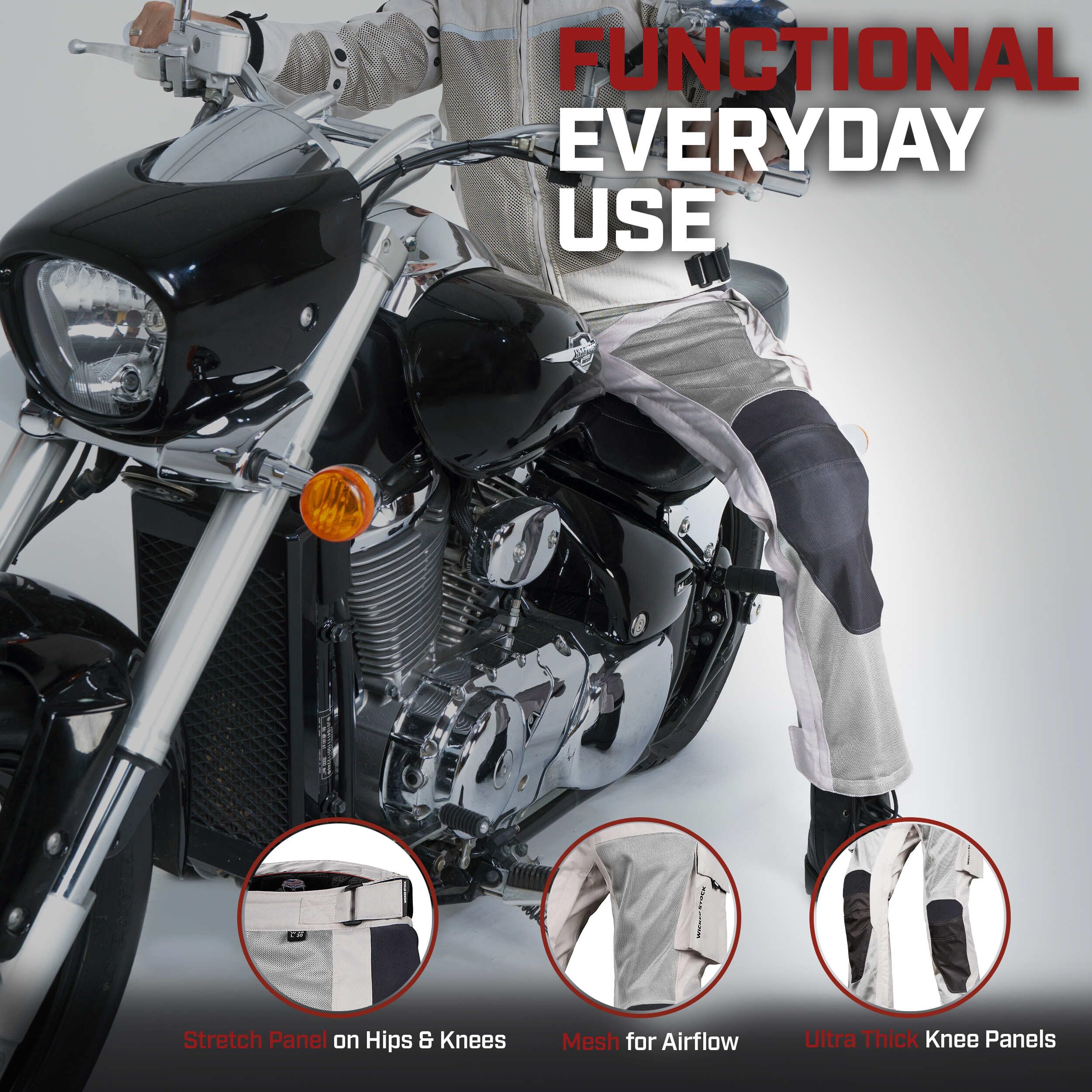 WICKED STOCK CE LEVEL2 Armored Mesh Motorcycle Pants for Motocross & Dirt Bike Riding