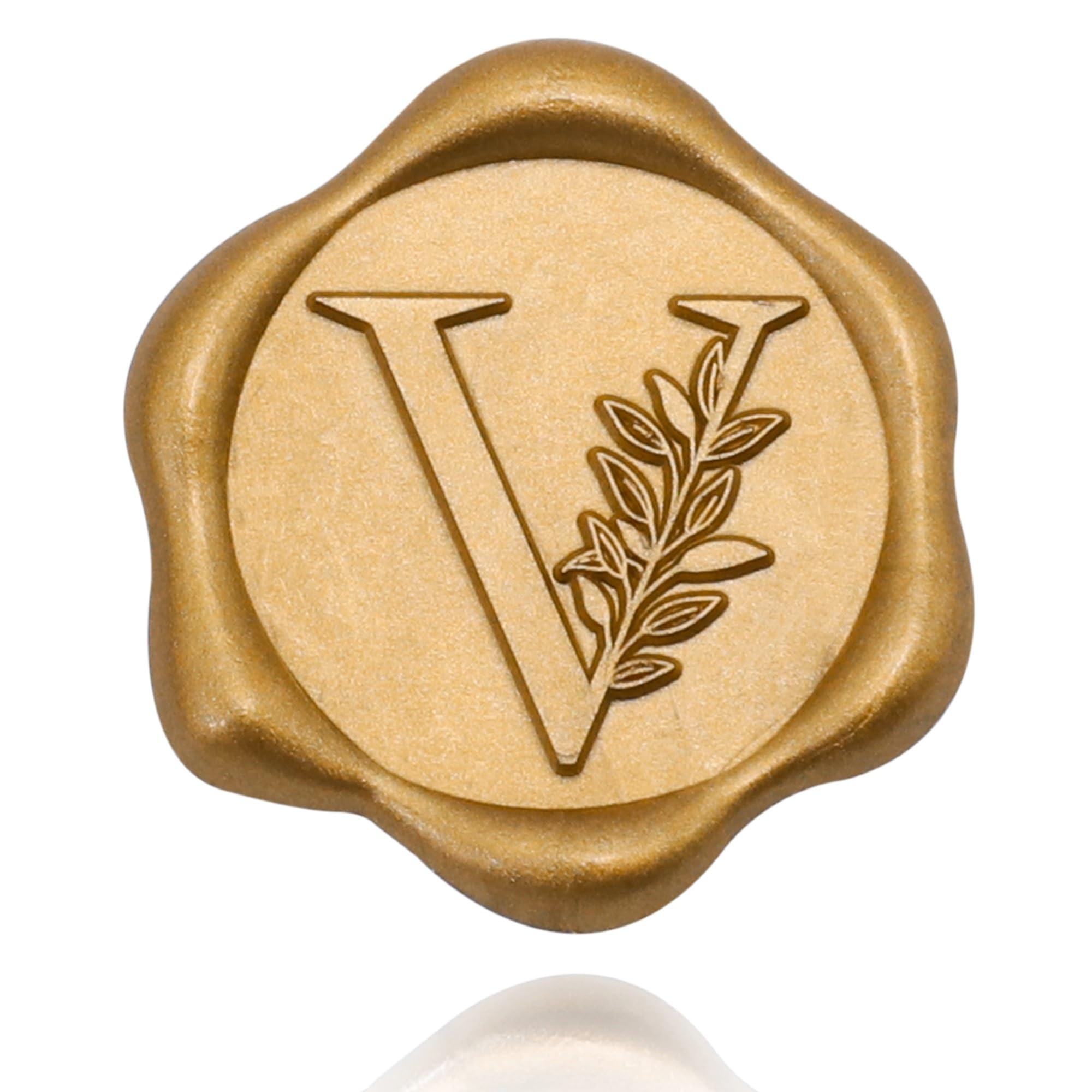 SWANGSA 50 Gold Wax Seal Stickers - Botanical Leaves Initial V for Wedding Invitations & Envelopes