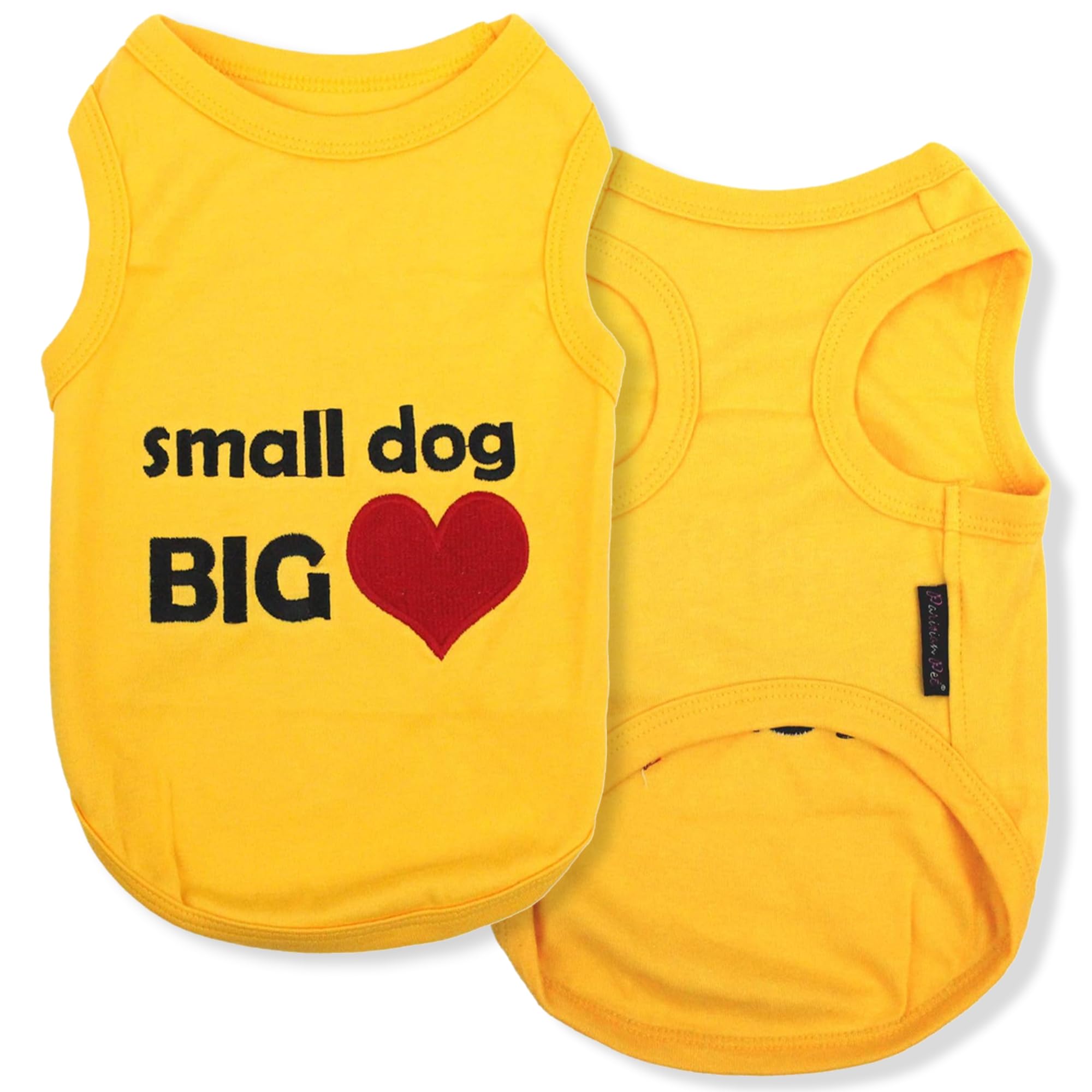 Parisian Pet Dog T-Shirt - Embroidered 'Small Dog Big Heart' Design - 100% Cotton Sleeveless Dog Tank Top - Cute Small Dog Vest for Chihuahuas & Pomeranians - Perfect for Summer Walks & Pet Photoshoots - XS Size