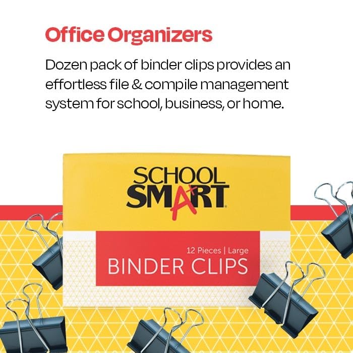 School Smart Large 2-Inch Binder Clips - Pack of 12 for Office, School & Home Organization | Heavy Duty Paper Clips for Documents, Files & Folders