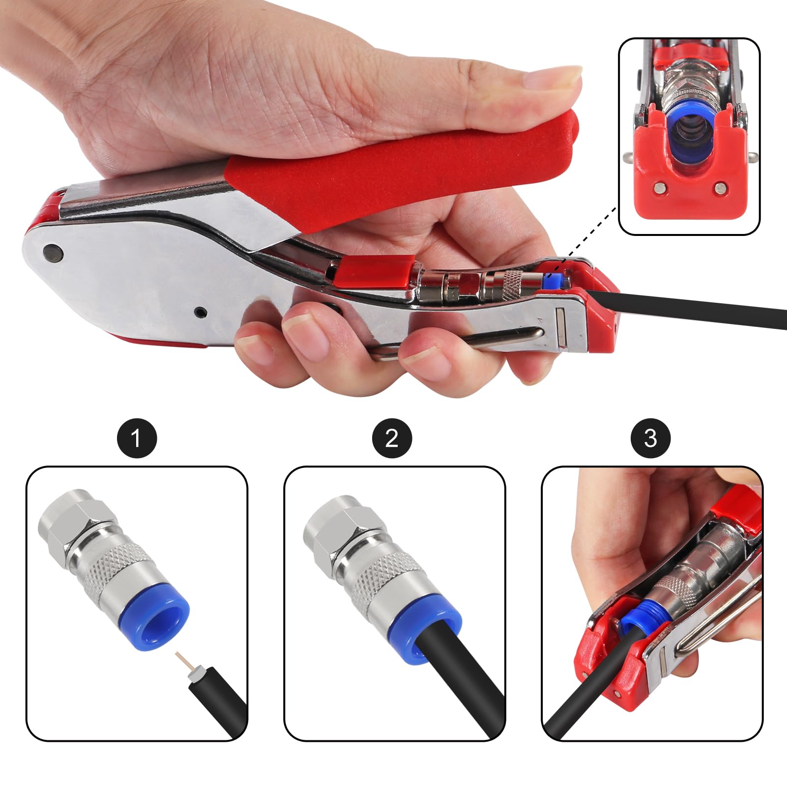 Professional RG6 RG59 Coaxial Cable Crimper Kit - Compression Tool with Wire Stripper & 20pcs F Connectors for Cable TV, Satellite & Internet Installations - Perfect for Home Theater Setup & Network Wiring