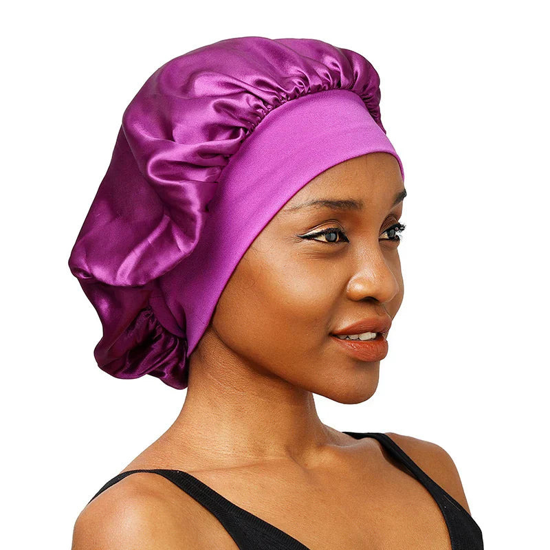 Silk Satin Sleep Cap for Women - Soft & Comfortable Night Hair Protection - Perfect for Curly Hair, Natural Hair & Bedtime Hair Care (Black) | Great for Travel, Spa & Beauty Routine