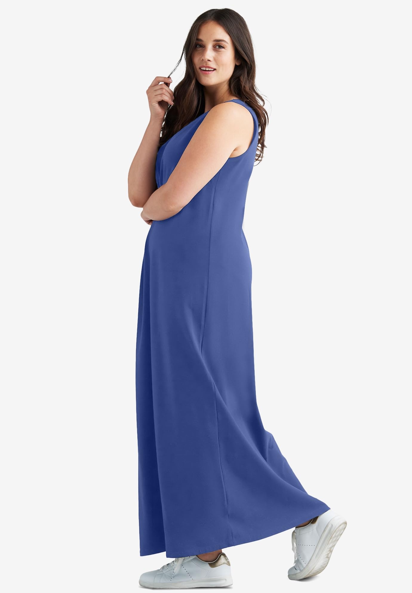 Ellos Women's Plus Size Sleeveless Knit Maxi Dress - Flowy Summer Beach Dress for Casual Wear & Vacation Outfits