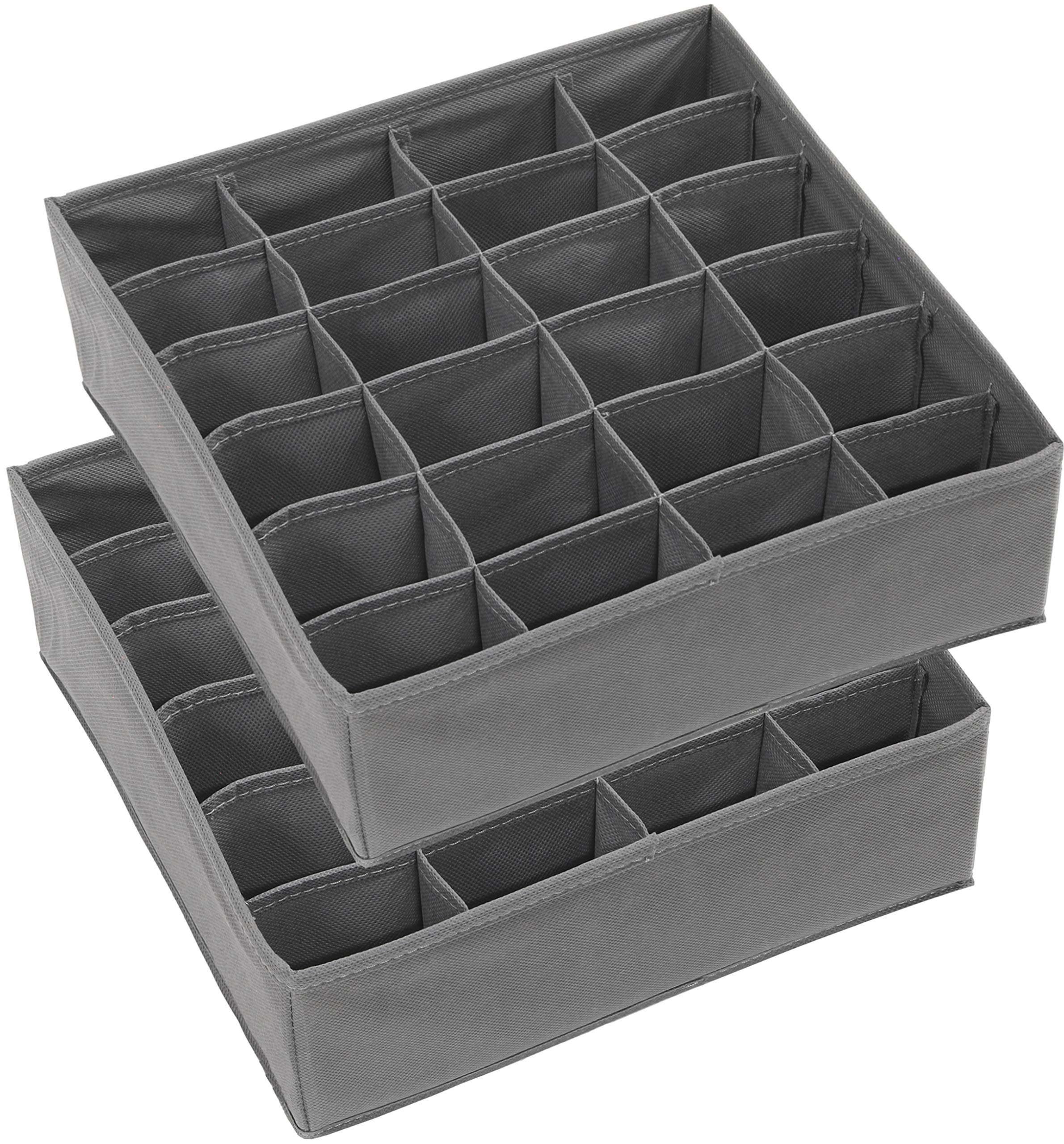 Simple Houseware 2 Pack Closet Socks Organizer - 24 Cell Drawer Divider for Underwear & Accessories Storage (Dark Grey) | Space Saving Solution for Dresser, Wardrobe & Travel Luggage Organization