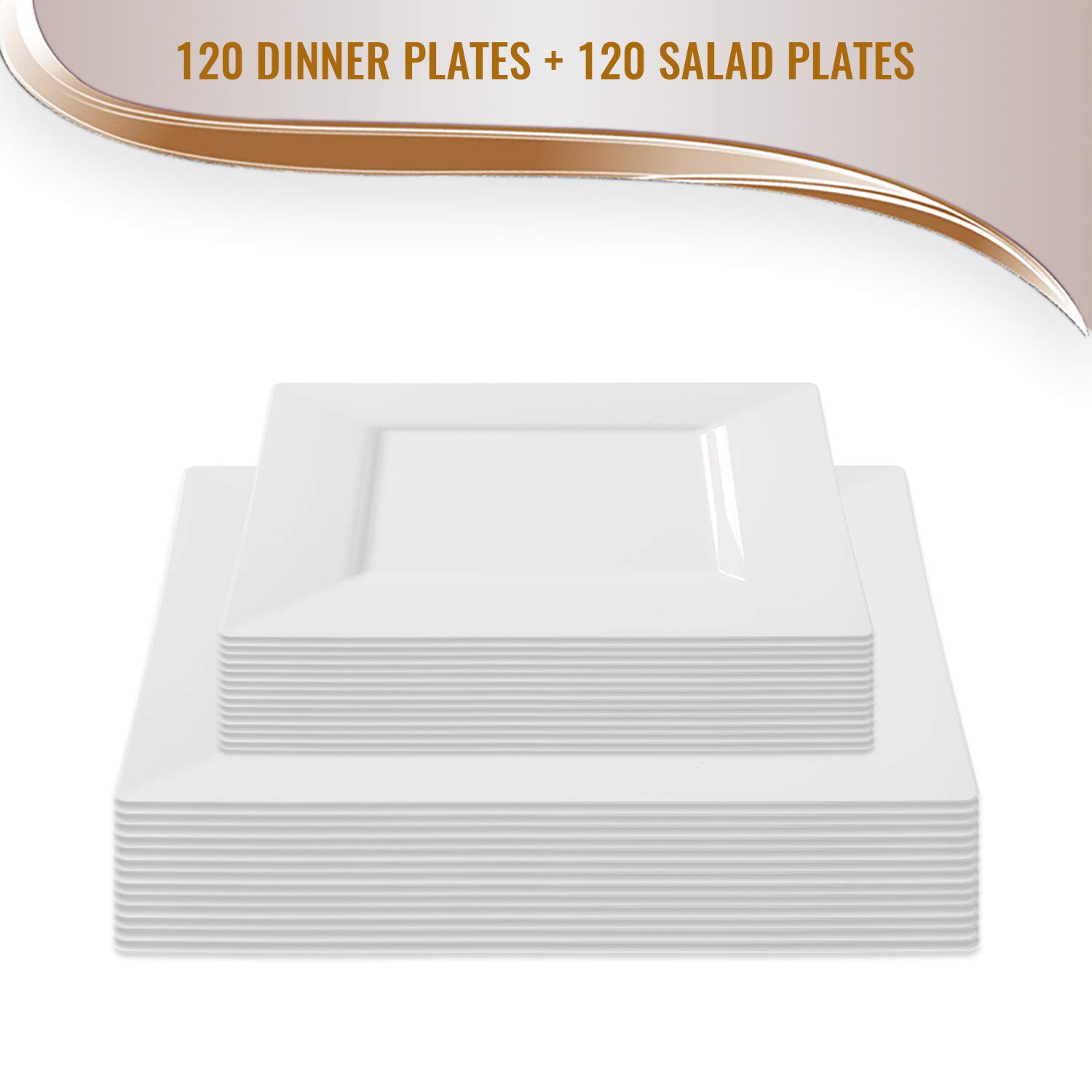 Elegant Disposable Plastic Dinnerware Set for 120 Guests - Heavy Duty White Plastic Plates & Cutlery Combo | Perfect for Weddings, Parties & Catering Events