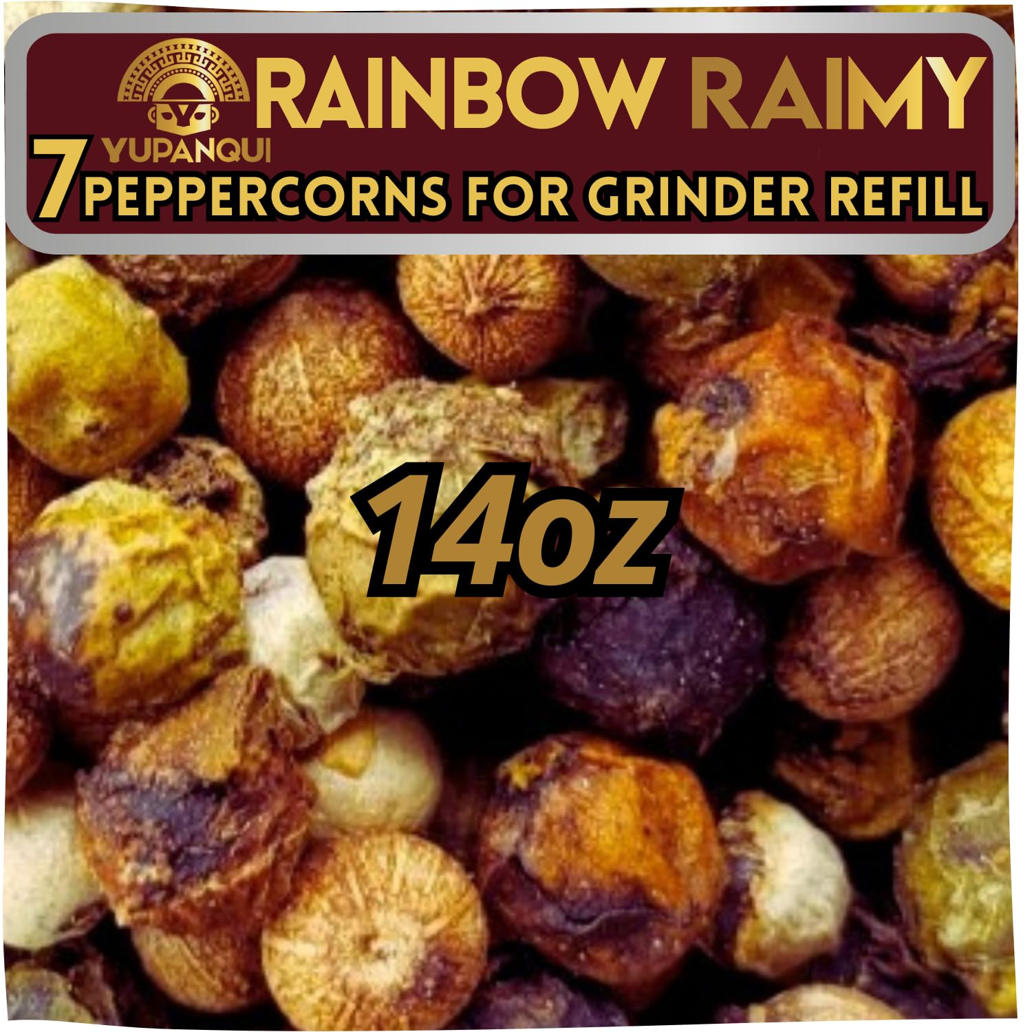 YUPANQUI Organic Rainbow Peppercorns for Grinder Refill - 7 Gourmet Whole Peppercorn Medley with Tropical Fruit Hints (14oz) | Perfect for Steak, Salad & Gourmet Cooking