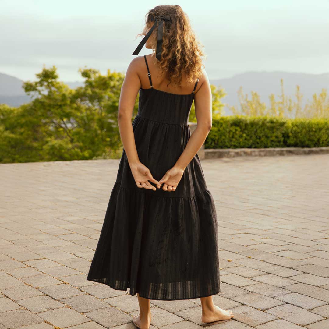 Elegant Black Cabo Midi Dress for Women - Summer Beach Party & Casual Outfit