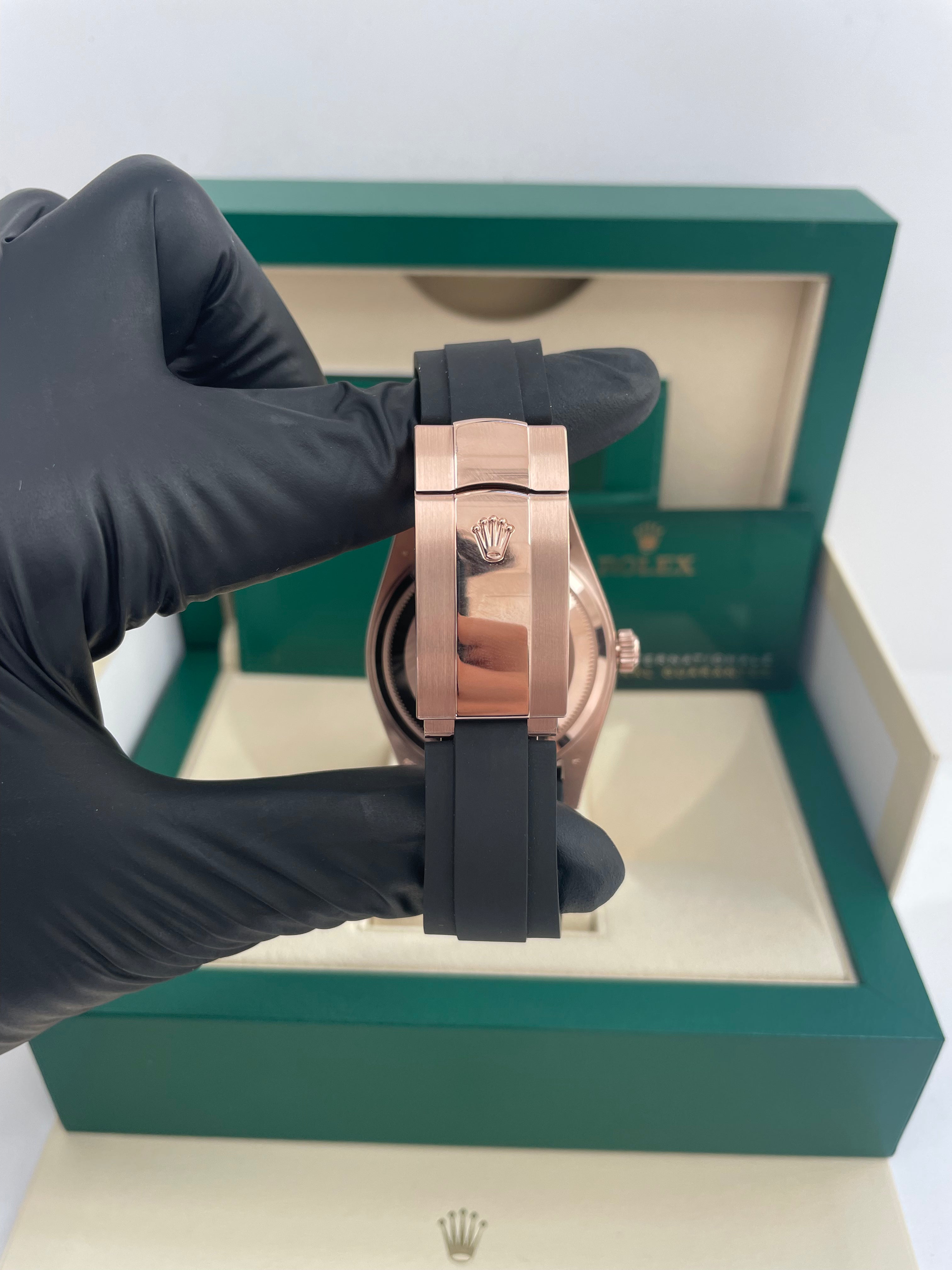 Rolex Sky-Dweller 42mm Rose Gold Watch with Chocolate Index Dial & Oysterflex Bracelet (Ref #326235) - Luxury Timepiece for Business Travelers & Watch Collectors