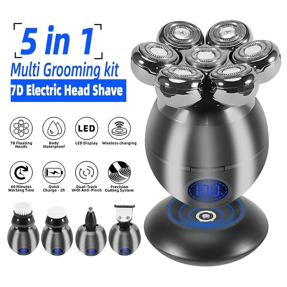 Rechargeable 5-in-1 Electric Head Shaver for Men - Multi Grooming Kit with Beard Trimmer, Body Shaver & Facial Razor | Perfect for Travel, Home Use & Grooming Gifts for Men
