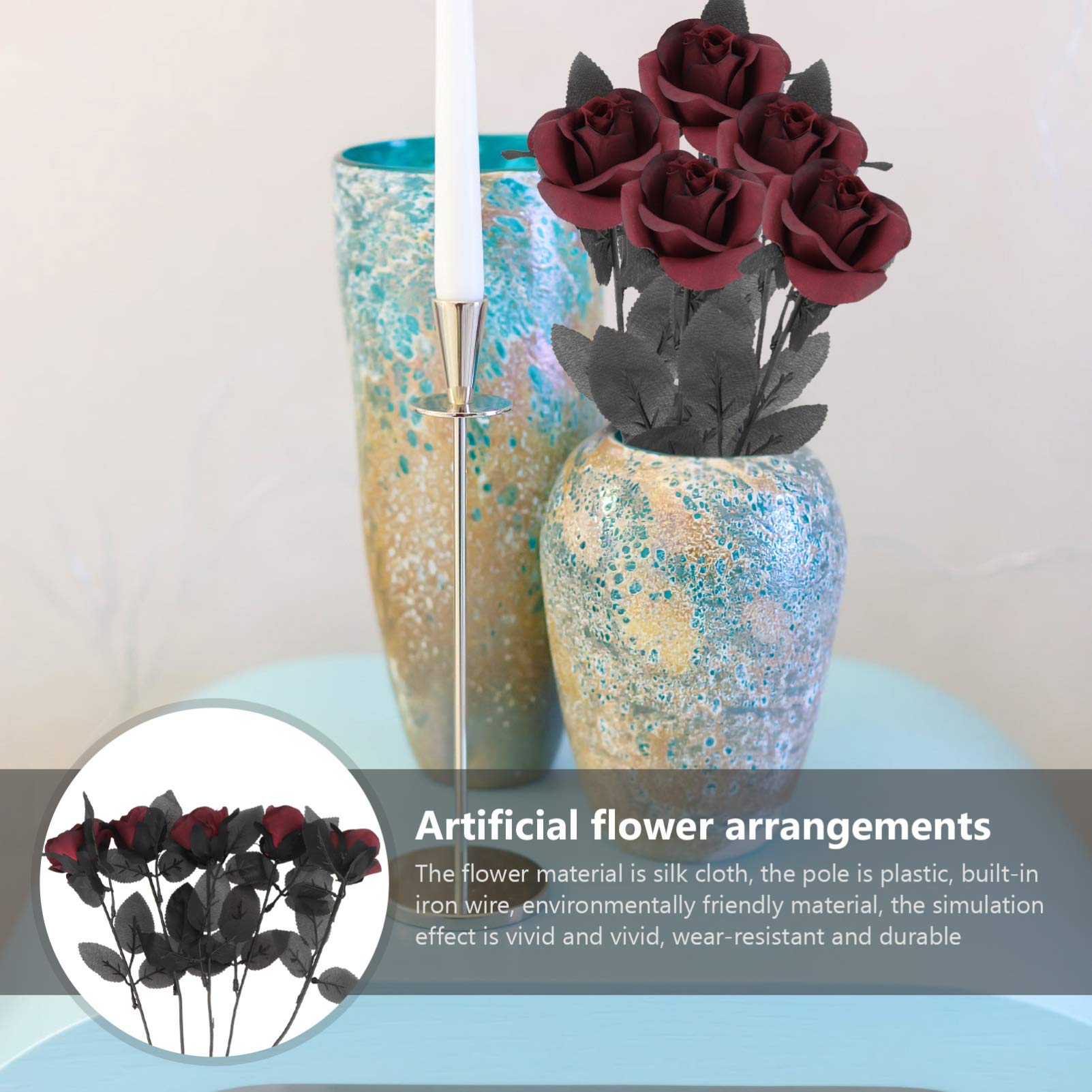 15 Pcs Artificial Black Rose Garland - Faux Gothic Wedding Decor, Silk Flower Bouquet for Home, Party & Halloween Accent | Perfect for Wedding Centerpieces, Gothic Home Decor, Halloween Party Decorations