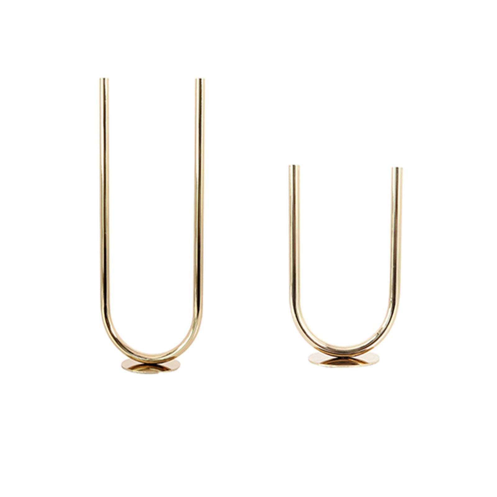 zxb-shop Metal Candle Holders Set - 2 Golden U-Shaped Tubular Candlesticks for Taper Candles | Elegant Table Decor for Weddings, Dinner Parties & Home Decoration