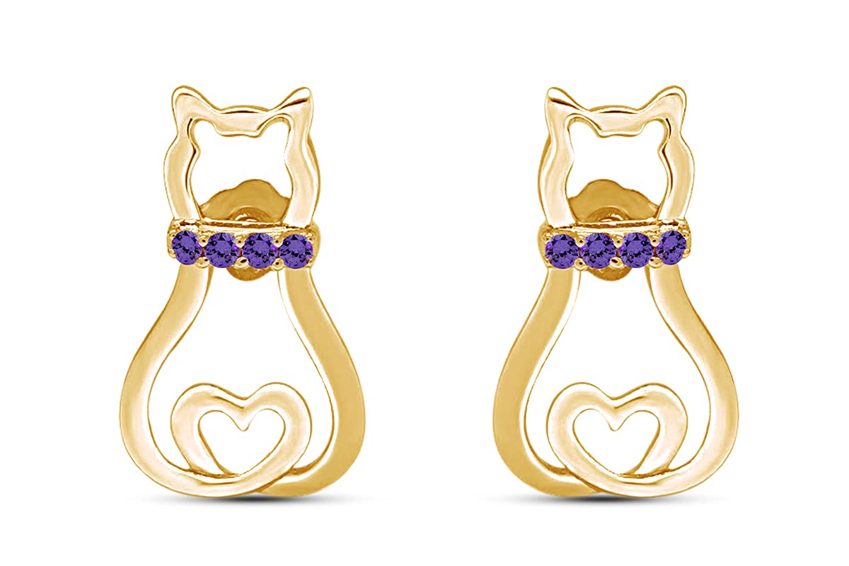 14K Gold Over Sterling Silver Cat Stud Earrings for Women - Elegant Pet Lover Jewelry for Casual Wear, Gifts & Special Occasions