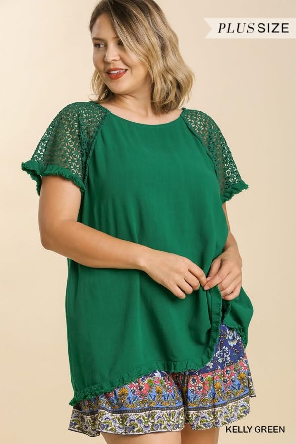 Umgee Green Floral Crochet Fringe Top - Boho Chic Blouse for Women | Perfect for Summer Festivals, Beach Vacations & Casual Outings