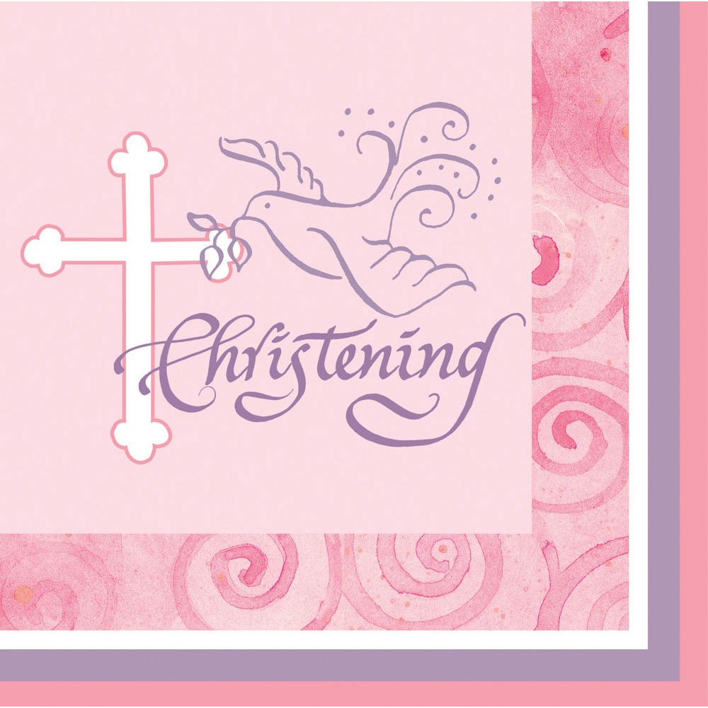 Faithful Dove Christening Pink Luncheon Napkins - Elegant Disposable Party Napkins for Baby Showers, Baptism, and Bridal Luncheons - Perfect for Special Occasions and Celebrations