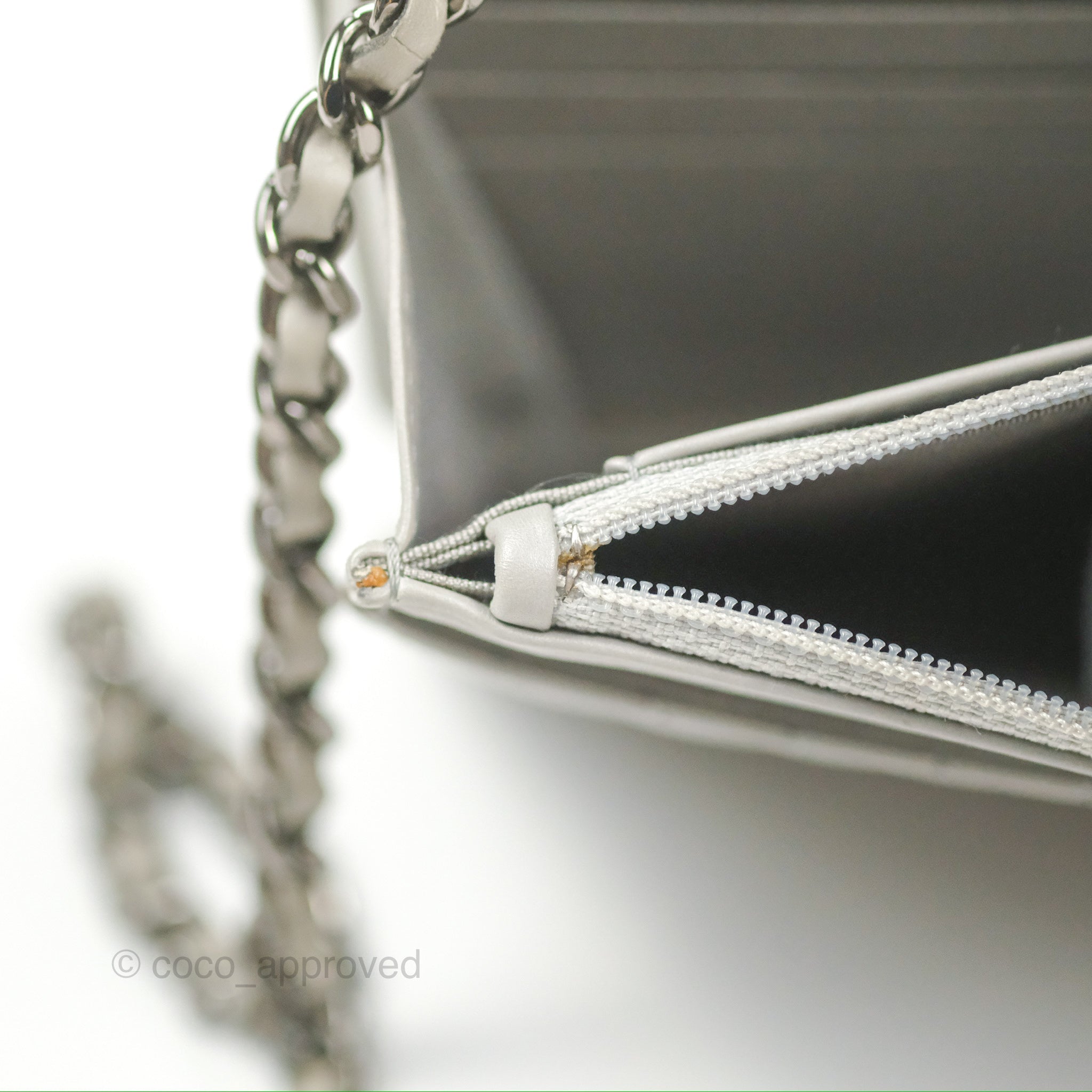 Chanel Chevron Boy Wallet on Chain WOC in Grey Lambskin with Gun Metal Hardware - Luxury Crossbody Bag for Women, Perfect for Evening Events & Daily Use