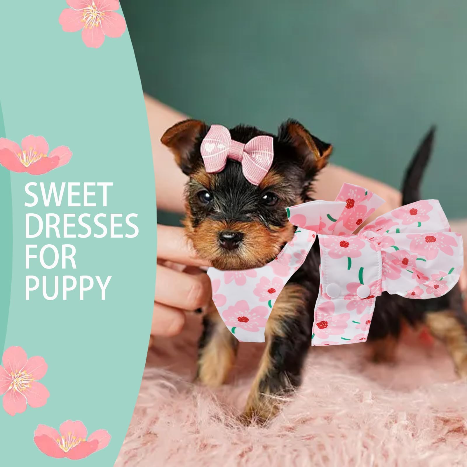 Pink Floral Dog Dress with Bowknot Harness & Leash Set - Cute Puppy Outfits for Small Girl Dogs | Breathable Spring Summer Pet Clothes | Perfect for Daily Walks, Pet Parties & Photo Shoots (Medium)