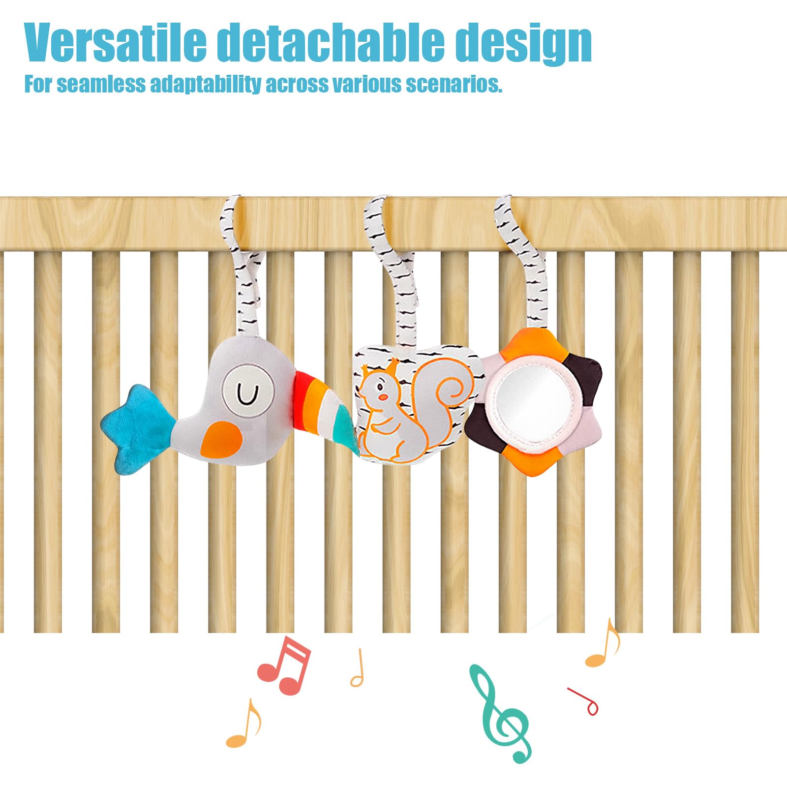 Frilida Baby Car Seat & Stroller Activity Toys for Newborns 0-6 Months - Lion Spiral Hanging Plush Toy with Mirror, Crinkle & Squeaky Sounds | Perfect for Infants Boys & Girls to Stimulate Development During Car Rides, Walks and Playtime