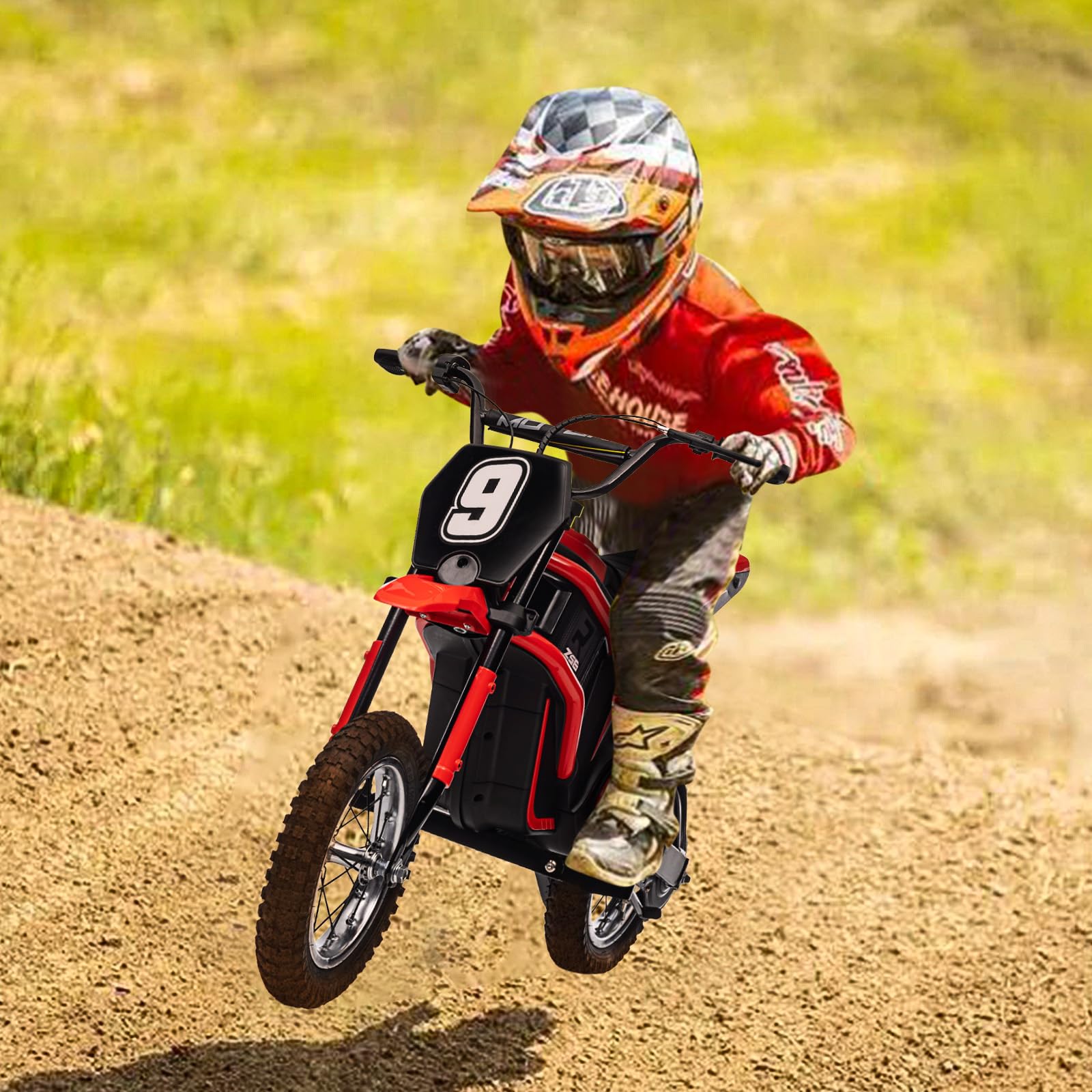 GARVEE 24V 10A 350W Kids Electric Dirt Bike for Boys & Girls Ages 5-17 | 14.29 MPH Top Speed | 3-Speed Adjustable | Red | Perfect for Backyard, Trail & Off-Road Riding