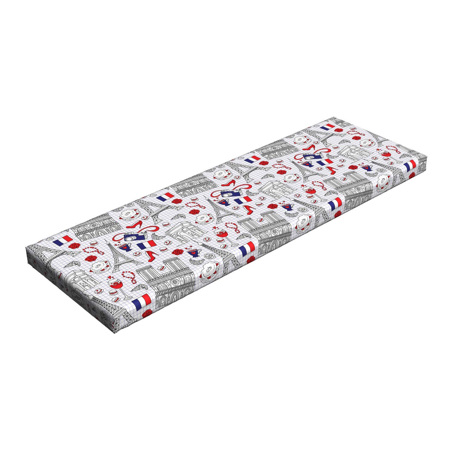 Ambesonne Parisian Eiffel Bench Cushion - French Travel Inspired Design with Iconic Paris Landmarks, Standard Size 45