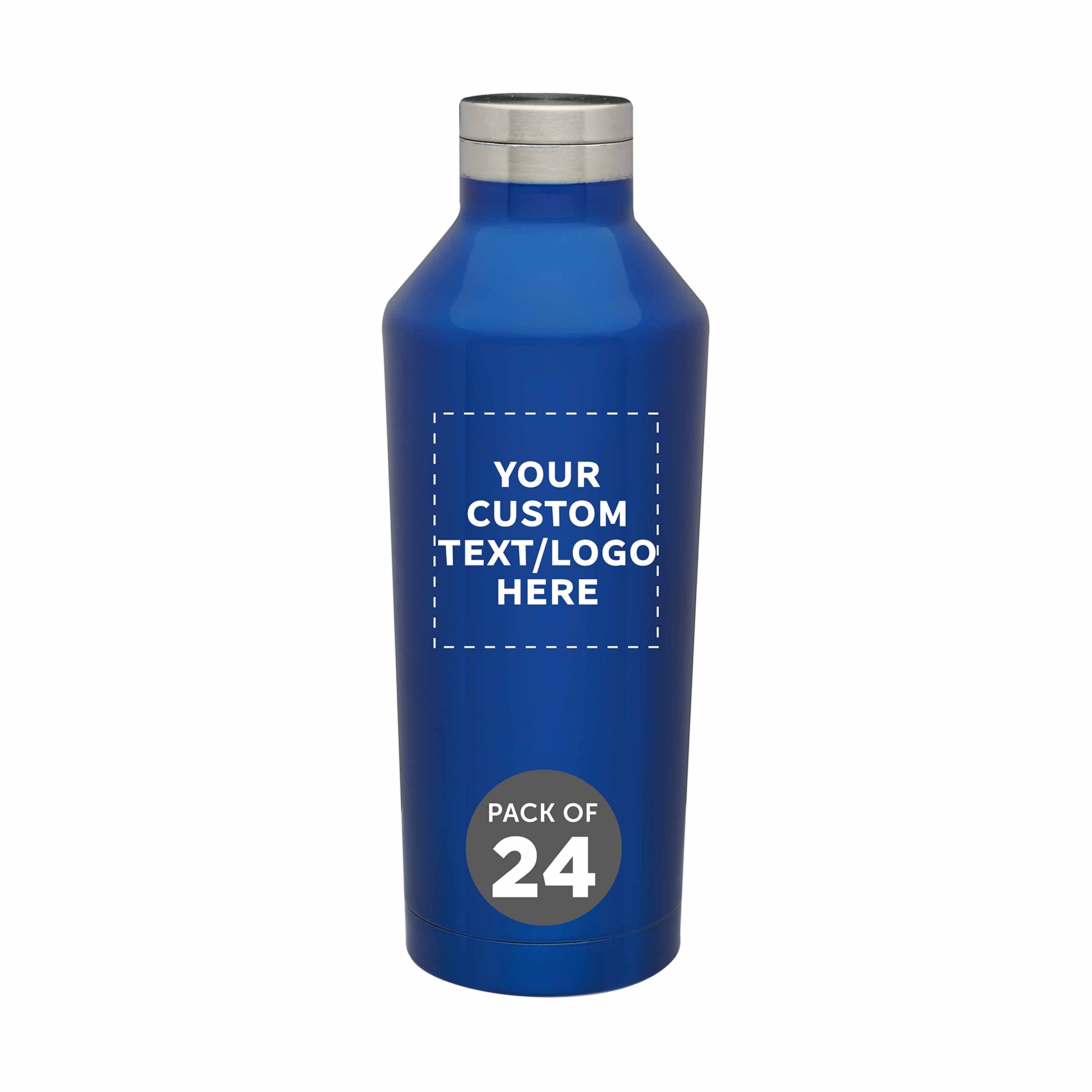 Custom Stainless Steel Water Bottles 17 oz (24-Pack) - Double Wall Insulated, Personalized Bulk Promotional Bottles for Hot & Cold Drinks - Coffee, Soda, Juice - Perfect for Office Gifts, Corporate Events & Branding Promotions - Blue
