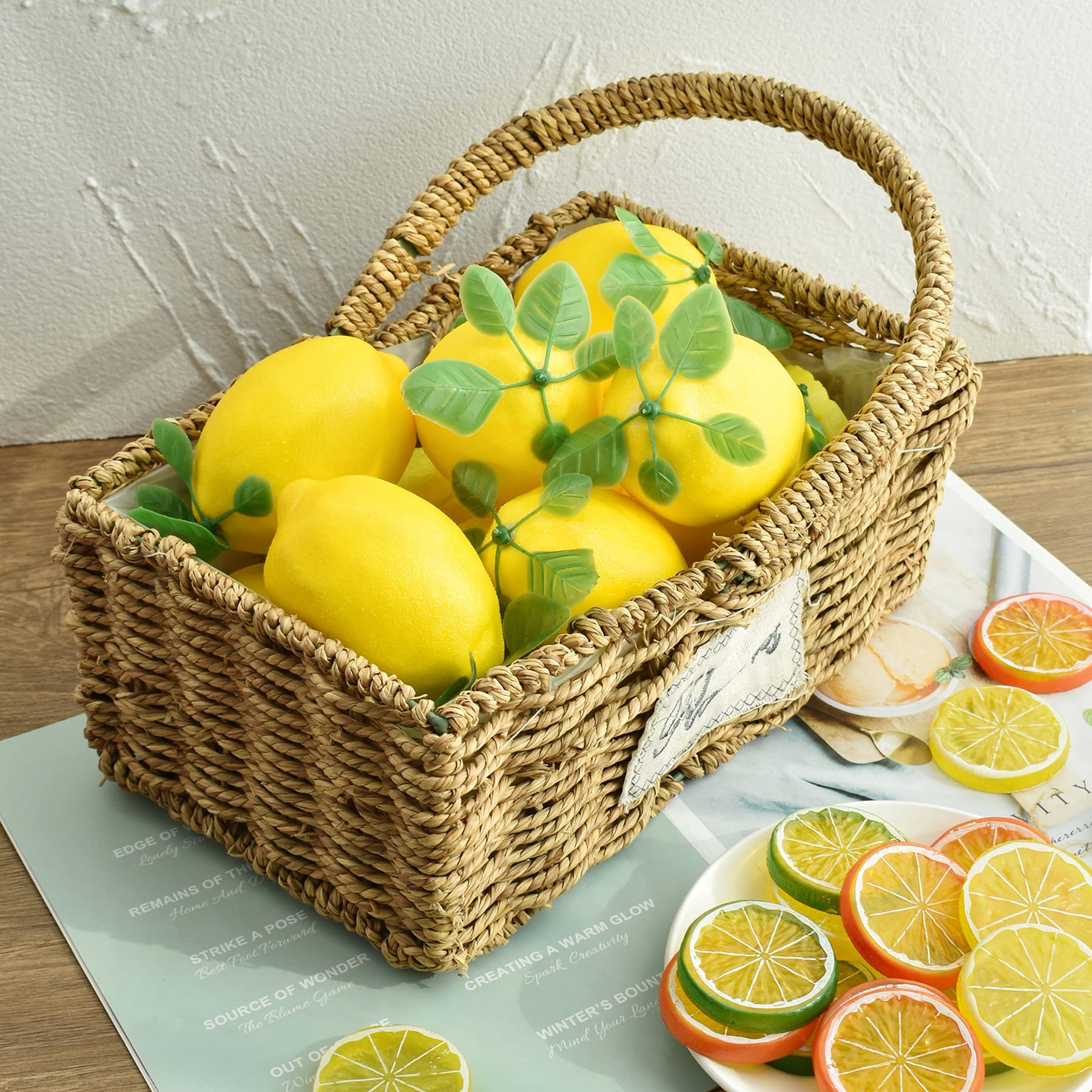 12 Pack Realistic Artificial Lemons with Leaves - 3.7