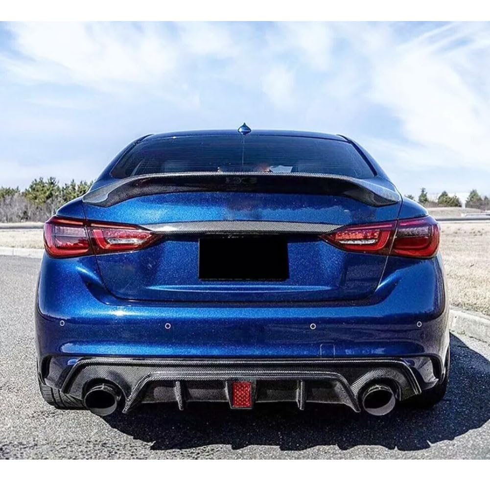 Carbon Fiber Rear Diffuser for Infiniti Q50 Q50S Base & Sport Sedan 2018-2021 - Lower Bumper Lip Spoiler Body Kit with Black Brake Light - Custom Fit for Enhanced Aerodynamics & Sporty Styling - Perfect for Car Enthusiasts & Performance Upgrades