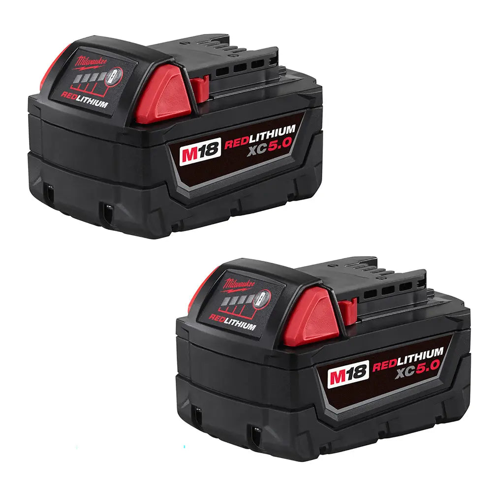 Milwaukee M18 REDLITHIUM XC 5.0Ah Extended Capacity Battery Pack (2-Pack) - Power Tools, Cordless Drills & Outdoor Equipment | High-Performance Lithium-Ion Battery for Professional & DIY Use
