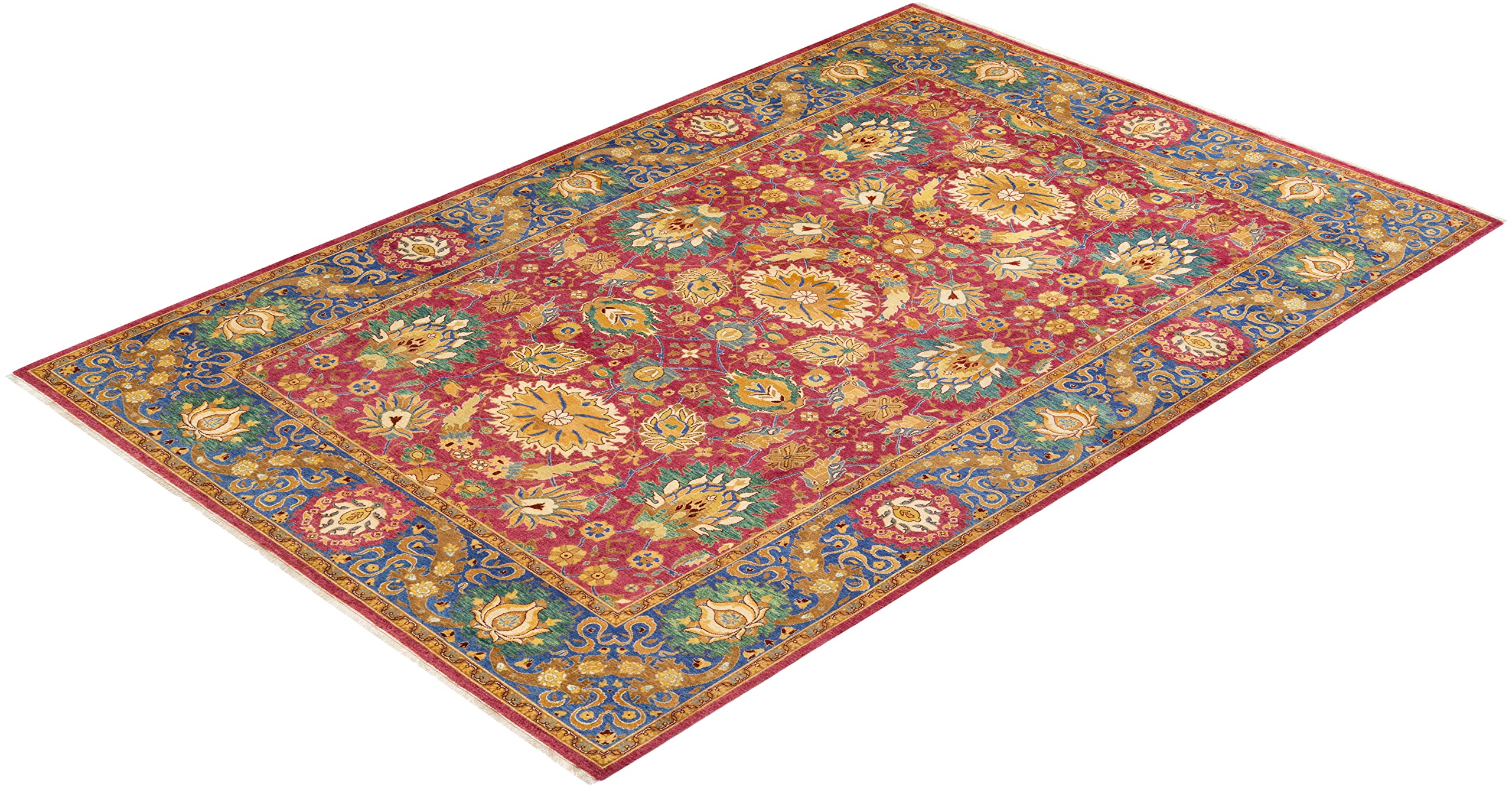 Handmade Wool Traditional Floral Mogul Purple 6x9 Area Rug - Unique Hand-Knotted Solo Rugs for Living Room, Bedroom & Dining Room Decor