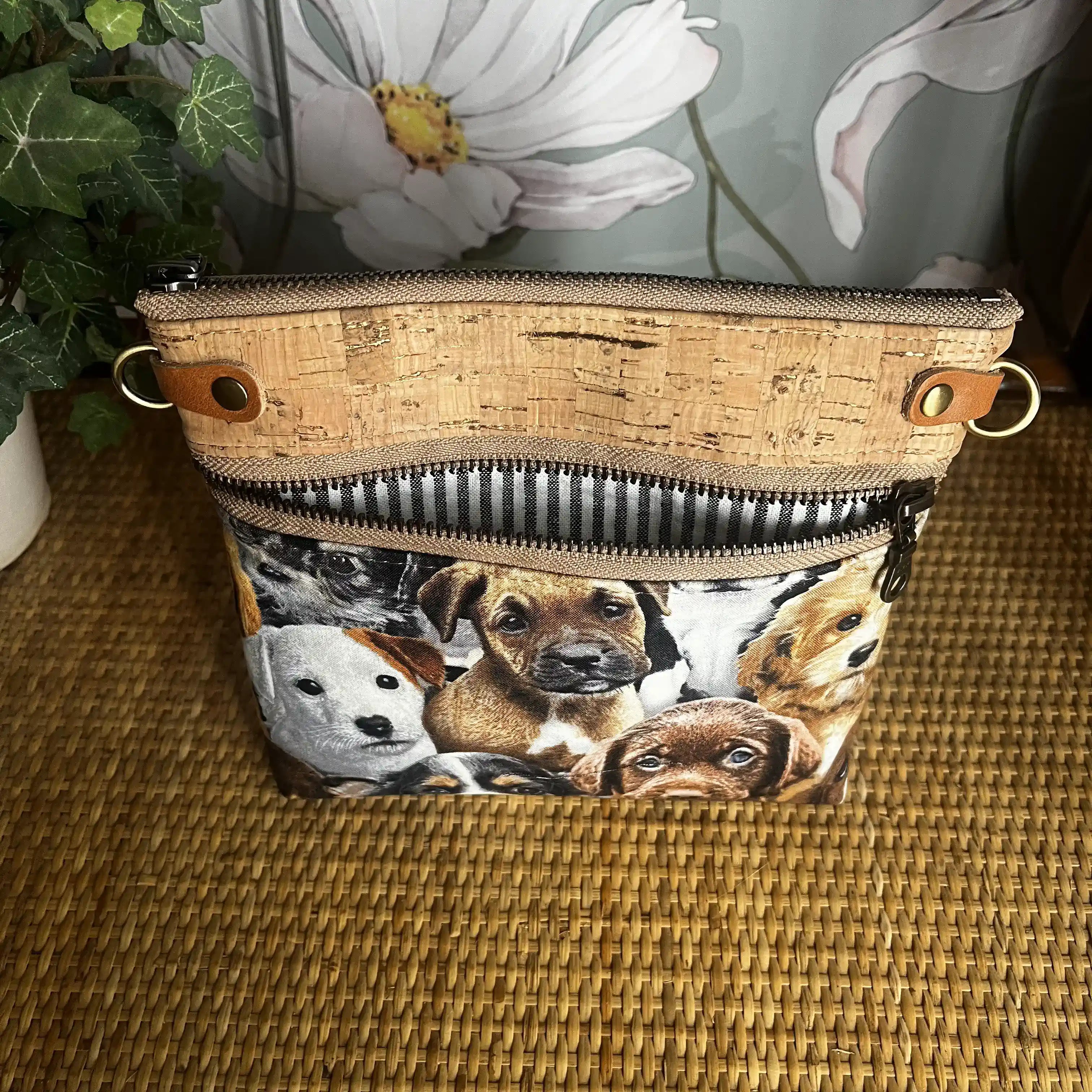 Izzy's Mom Cross Body Bag (Medium) - Adorable Puppies Design with Brushed Antique Finish | Perfect for Everyday Use, Travel, and Casual Outings