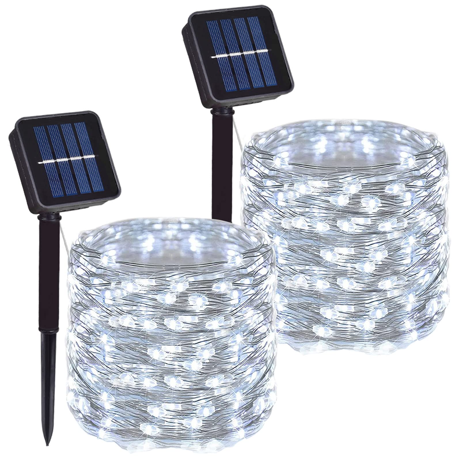 2 Pack 200 LED Solar Powered Copper Wire String Lights - Waterproof Outdoor Fairy Lights with 8 Modes for Garden, Patio, Yard, Party & Christmas Decor (Warm White) | Perfect for Backyard, Wedding, Landscape Lighting & Holiday Displays