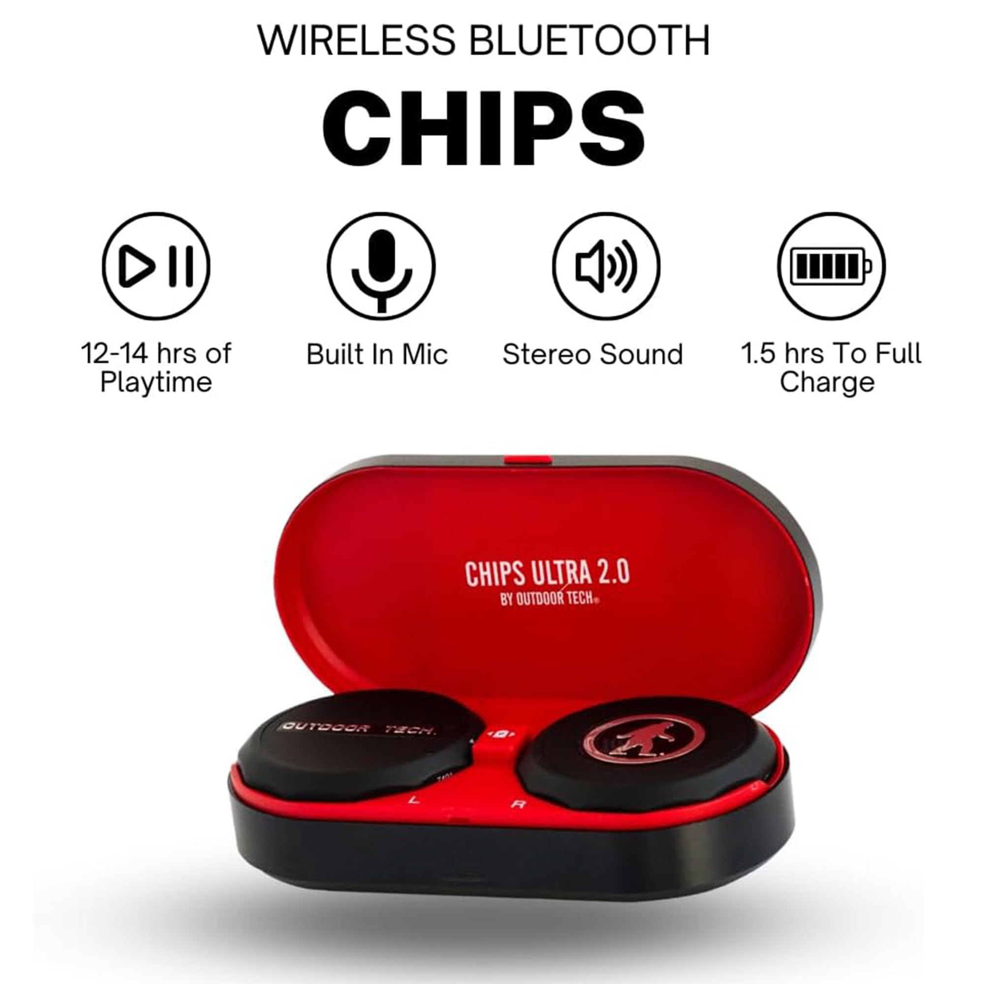 Outdoor Tech Chips Ultra 2.0 Wireless Bluetooth Helmet Headphones - Waterproof Sports Earbuds for Skiing, Snowboarding, Biking & Motorcycling | Perfect for Outdoor Adventures & Extreme Sports
