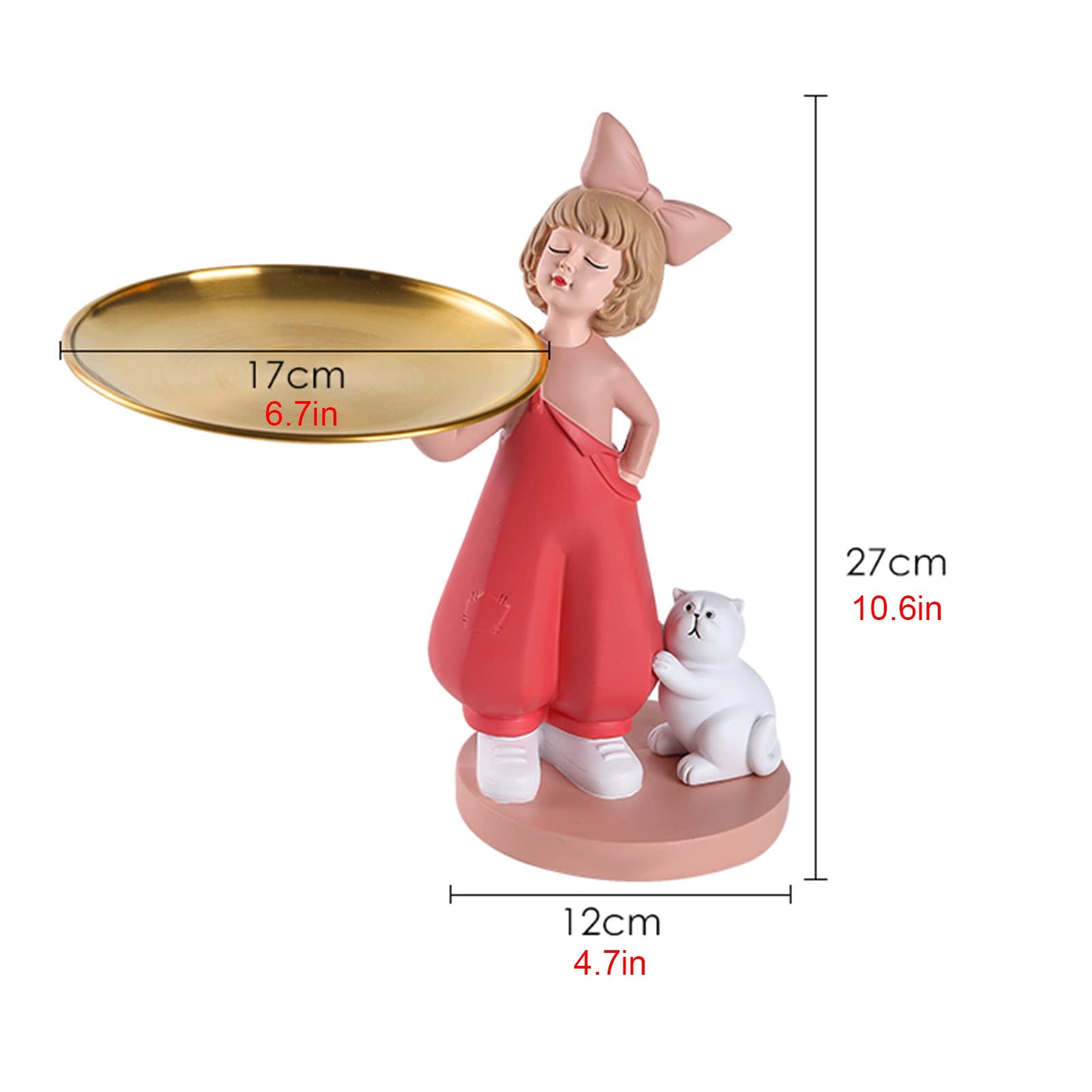 Cute Girl Cat Resin Statue with Storage Tray - Modern Home Decor Sculpture for Jewelry, Keys & Candy Storage | Desktop Organizer for Office & Bedroom Decor