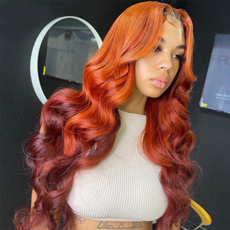 Eullair Ombre Ginger Brown Body Wave Human Hair Glueless Wig - 2-Tone Lace Frontal Wig (EW006) for Women | Natural Look for Daily Wear & Special Occasions