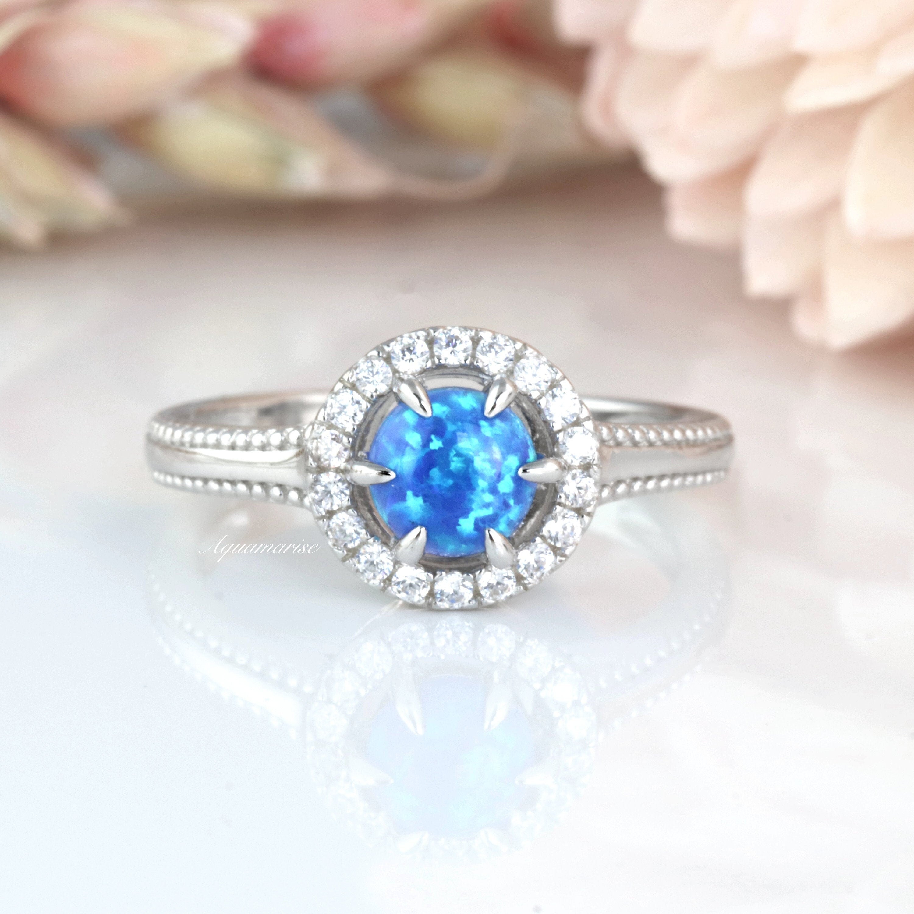 Ella Blue Fire Opal Ring - Sterling Silver Women's Jewelry for Engagement, Wedding & Everyday Wear | Handmade Gemstone Ring Gift for Her