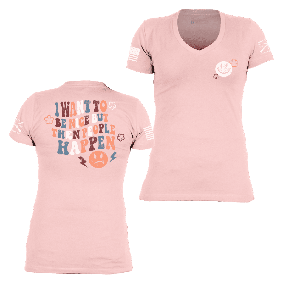 Women's Be Nice V-Neck T-Shirt in Light Pink - Soft & Comfortable Casual Top for Everyday Wear