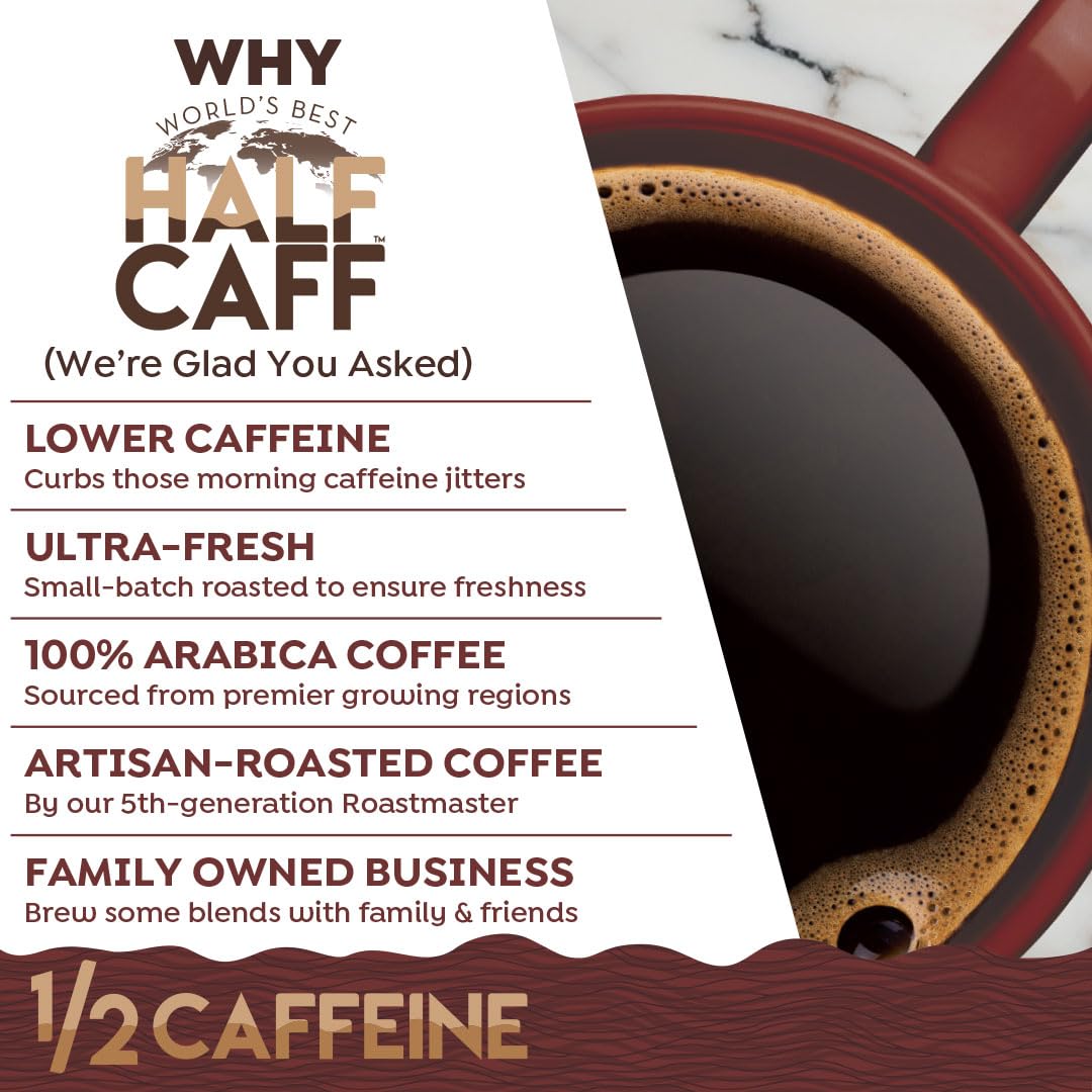 Best Half Caff Caramel Coffee Pods 18ct - Medium Roast Arabica K-Cups for Keurig | Recyclable Single Serve Pods | Perfect for Home, Office & Morning Brew