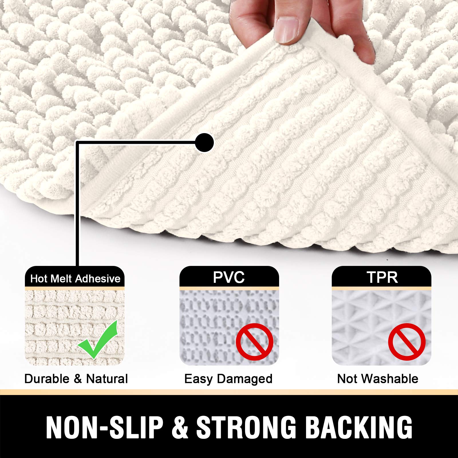 Premium Non-Slip Chenille Bathroom Rugs Set - Ultra Soft Absorbent Shaggy Bath Mats, Washable & Quick Dry, 2-Piece (Ivory, 20