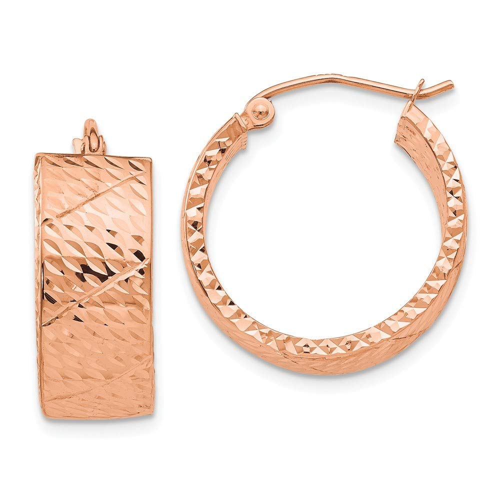 14K Rose Gold Diamond Cut Hoop Earrings for Women - 22mm Dainty Huggie Hoops, Elegant Everyday Jewelry Gift for Her (Perfect for Date Night, Office Wear & Special Occasions)
