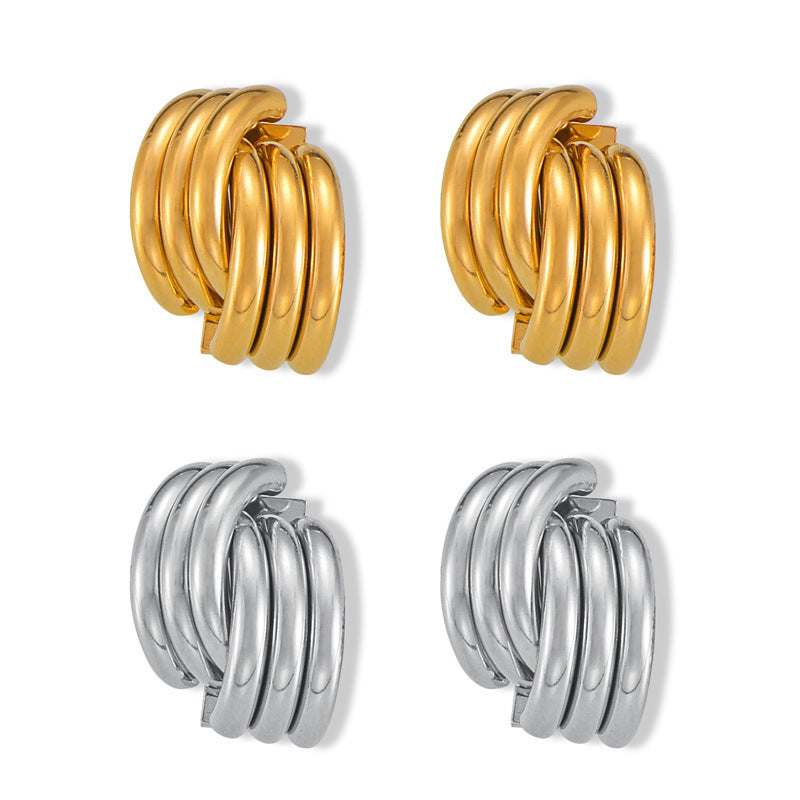 14K Gold Ribbed Triple Open Hoop Earrings for Women - Trendy Stud Earrings for Everyday Wear | Perfect for Work, Date Night & Special Occasions | F1545