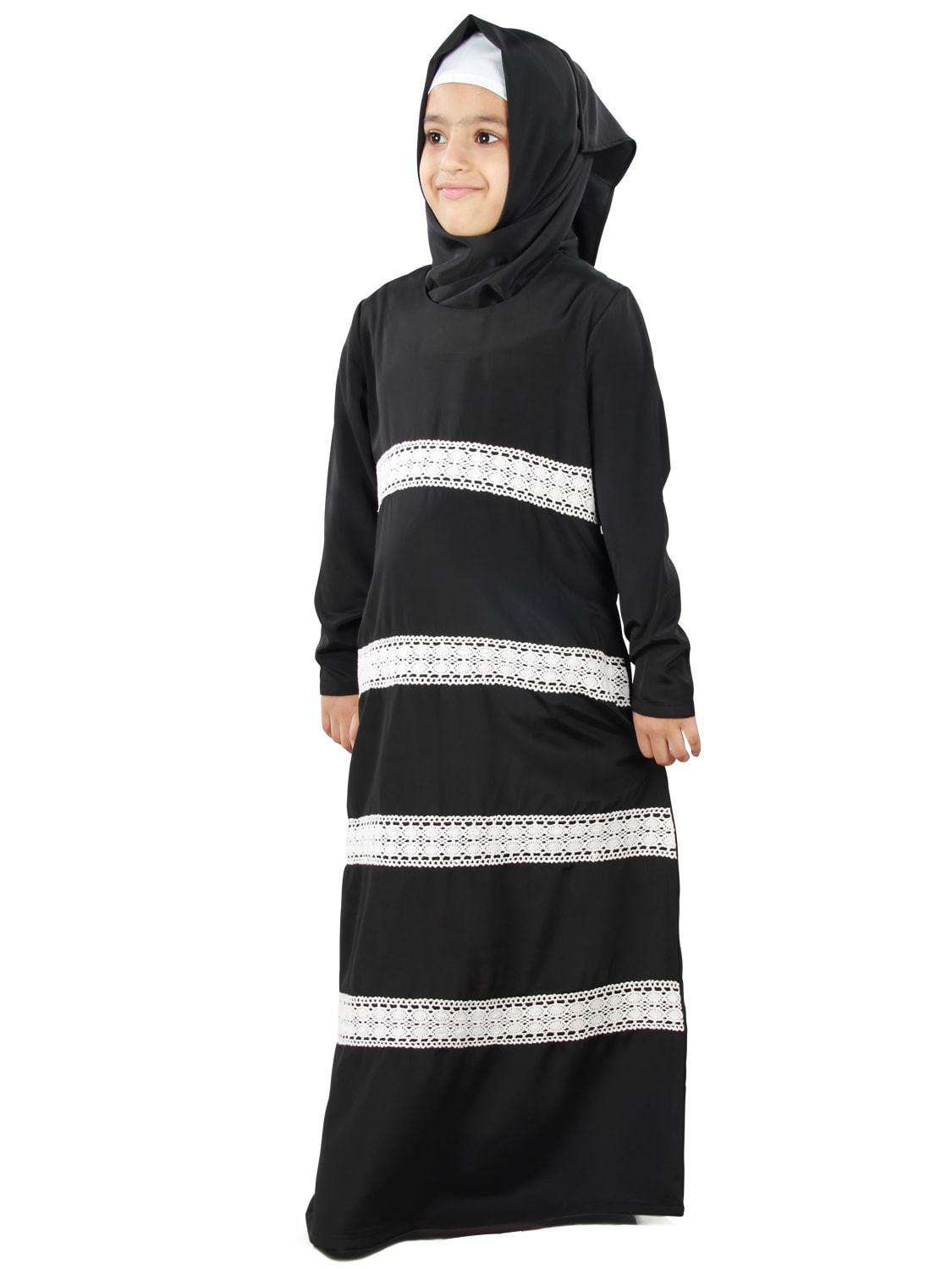 Fara Black Nida Kid's Abaya - Islamic Prayer Dress for Girls - Perfect for Eid, Mosque & Special Occasions