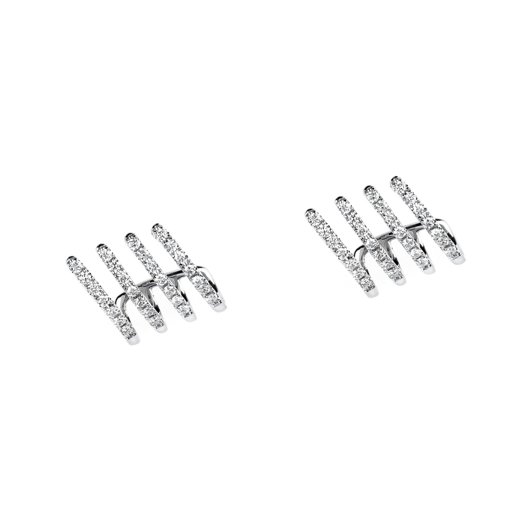 14K White Gold Diamond Multi Huggie Illusion Stud Earrings for Women - Perfect for Everyday Wear, Parties & Special Occasions