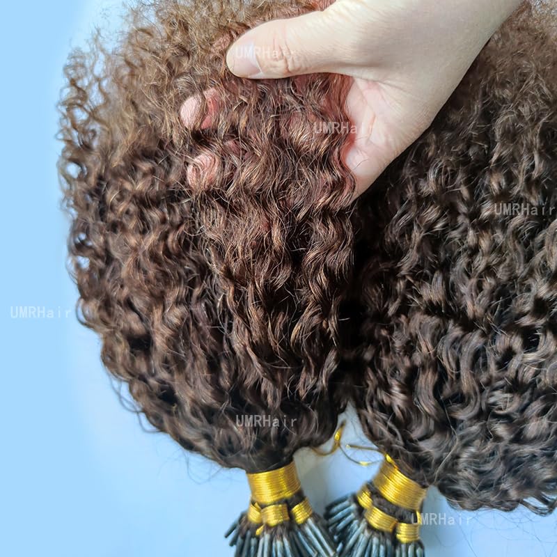 24 Inch Dark Brown I-Tip Human Hair Extensions - 100g 100 Strands Loose Curly Pre-Bonded Keratin Stick Hair - Cold Fusion Real Brazilian Remy Hair for Length & Volume - Perfect for Weddings, Parties & Daily Styling