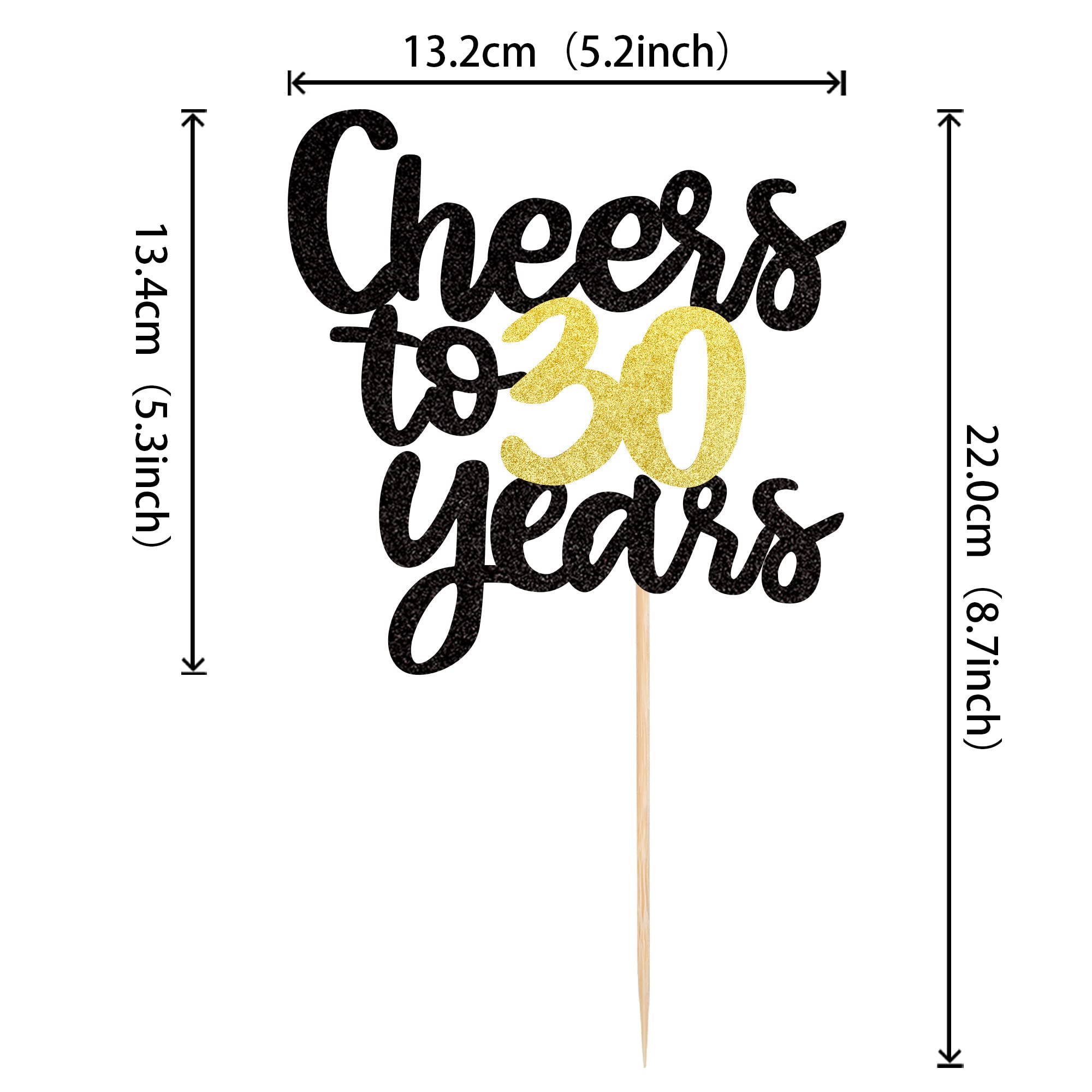 1 Pack Black & Gold Glitter 30th Birthday Cake Topper - Happy 30th Cake Decoration for Anniversary Party Supplies | Perfect for 30th Birthday Celebrations, Milestone Cakes & Special Occasion Decor