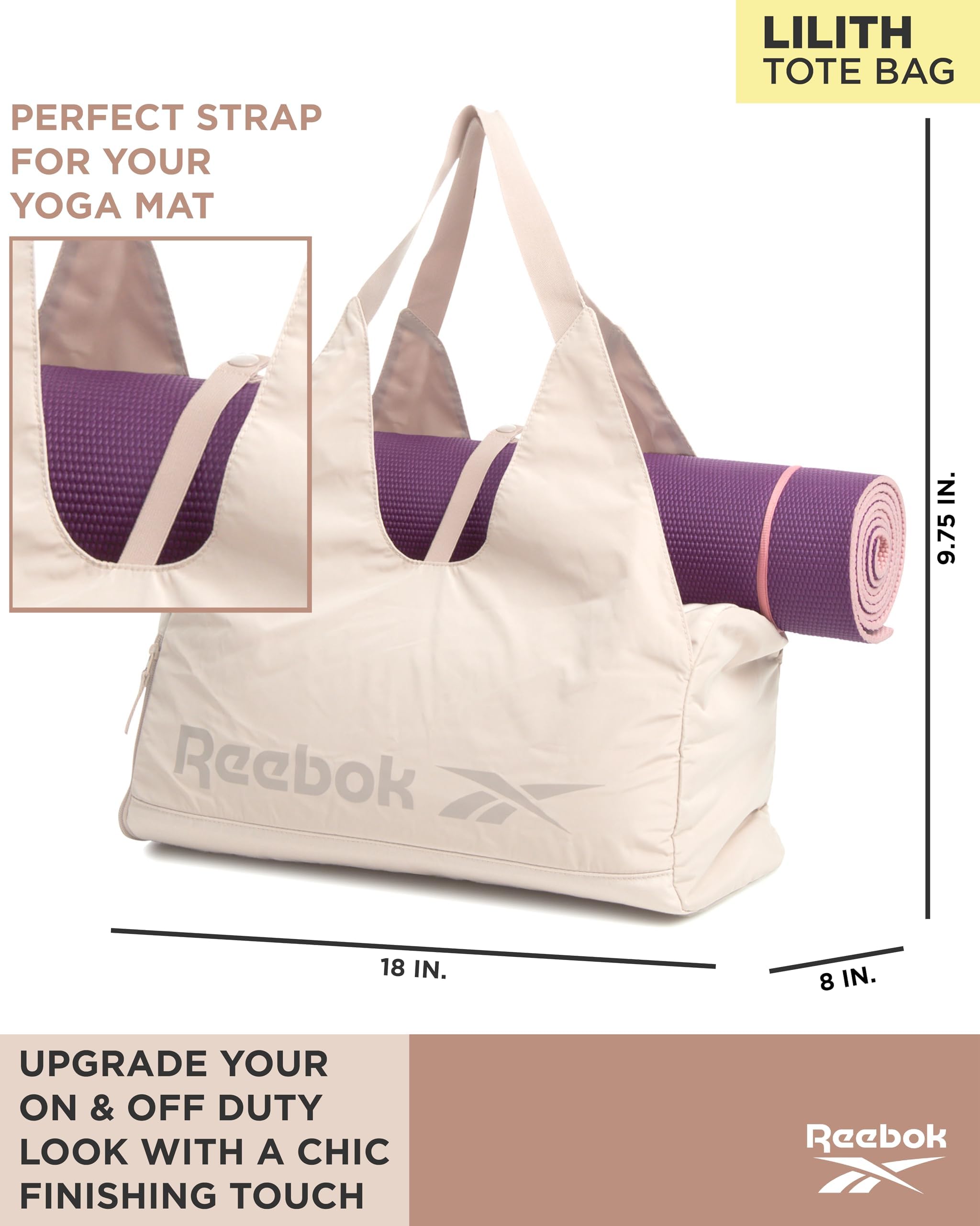 Reebok Women's Gym Tote Bag - Lightweight Sports Shoulder Bag with Zipper Closure - Perfect for Workout, Yoga, Travel & Daily Use