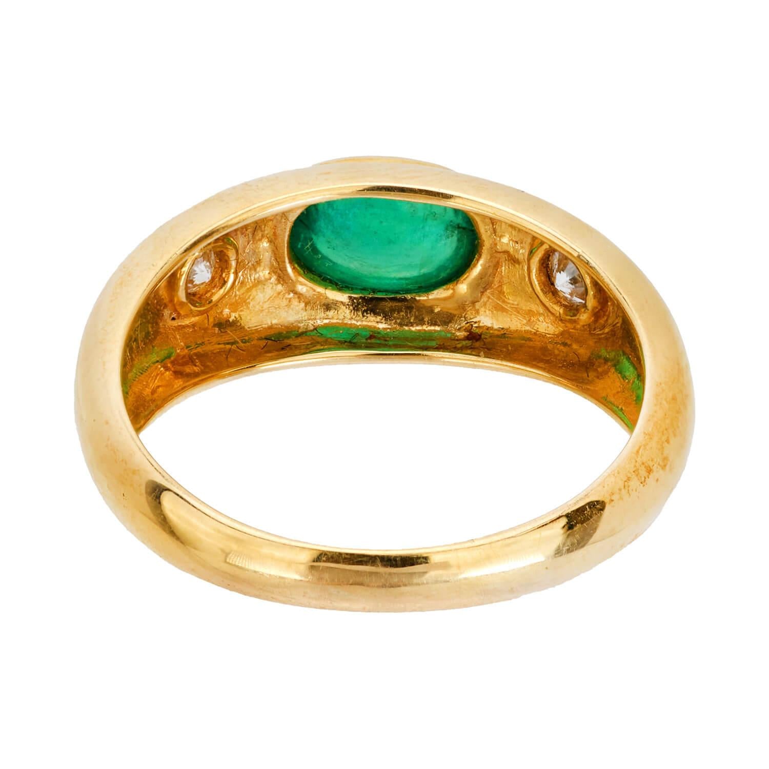 18K Gold Emerald and Diamond Three Stone Ring – Elegant Vintage Jewelry for Weddings, Anniversaries & Special Occasions