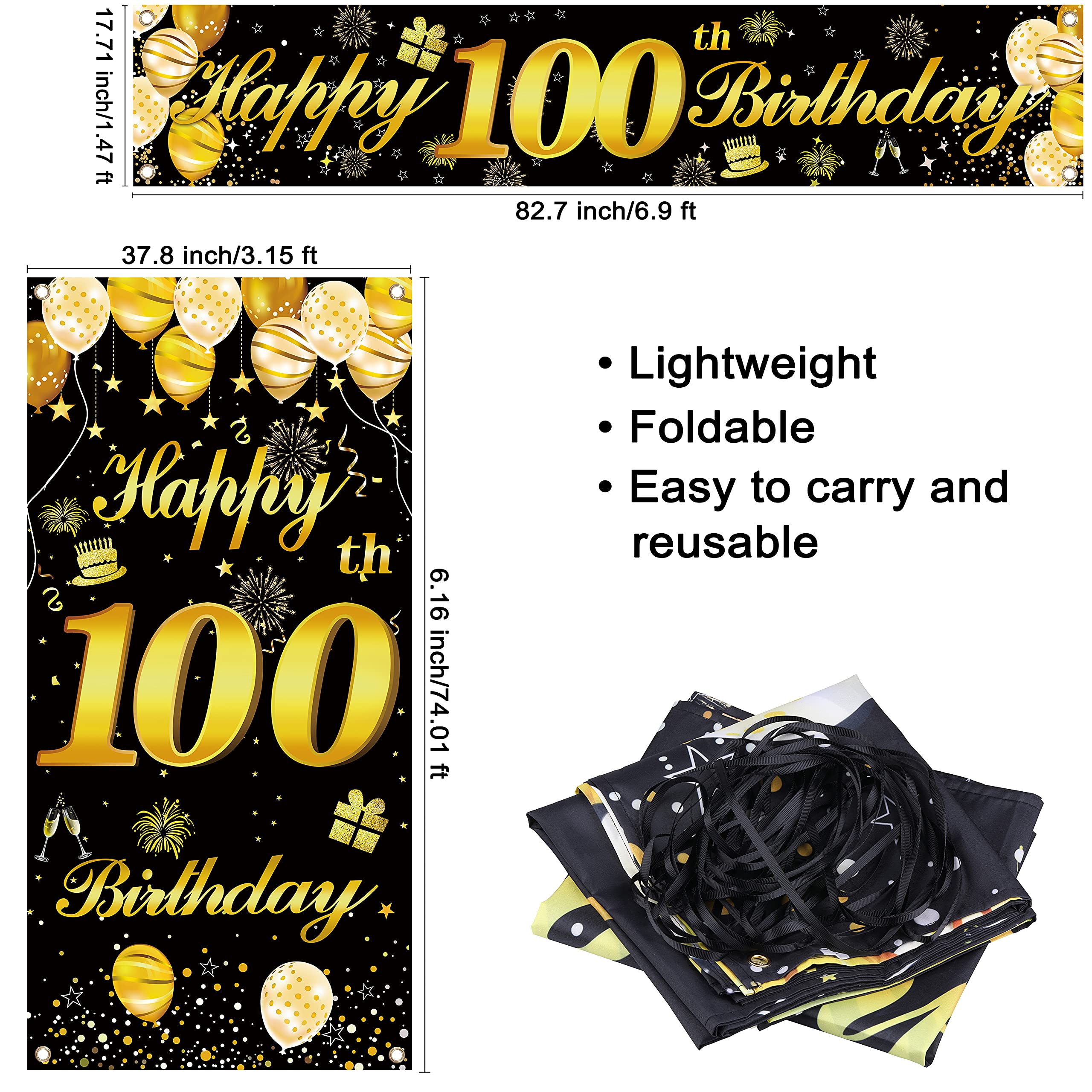 100th Happy Birthday Banner - Large Birthday Party Decorations for Men - Premium Door & Wall Decor - Perfect for Milestone Celebrations, Anniversaries & Special Events