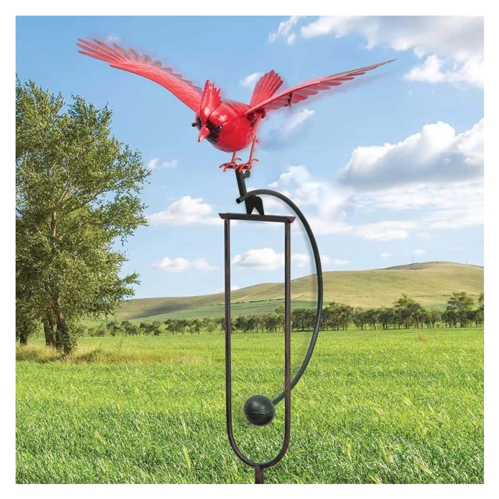 Realistic Windmill Owl & Eagle Pinwheel - Garden Art Decor for Patio, Yard & Outdoor Spaces | Bird-Themed Pile Rock Decoration in Vibrant Red