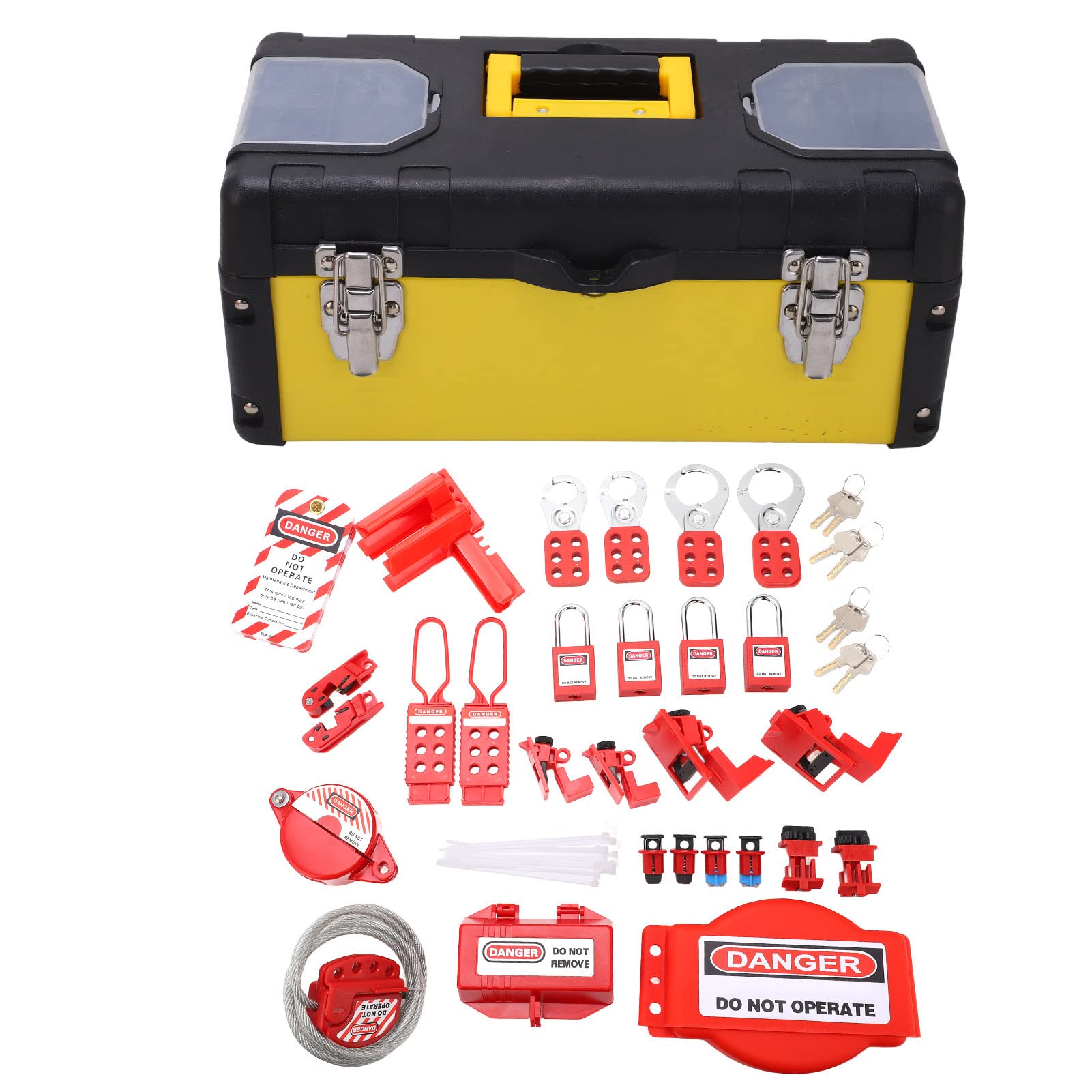 Electrical Lockout Tagout Kit - Safety Hasps, Clamp On & Universal Multipole Circuit Breaker Lockouts with Tool Box | OSHA Compliant for Industrial & Home Electrical Safety