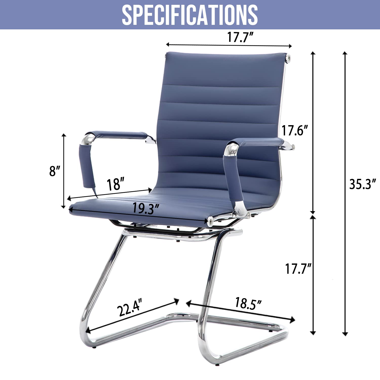 Wahson Office Guest Chairs - 4 Pack Navy Blue Leather Reception Chairs with Sled Base, Mid Back Conference Chairs for Waiting Room, Meeting, Lobby & Restroom - Perfect for Corporate Offices, Hotels, and Healthcare Facilities